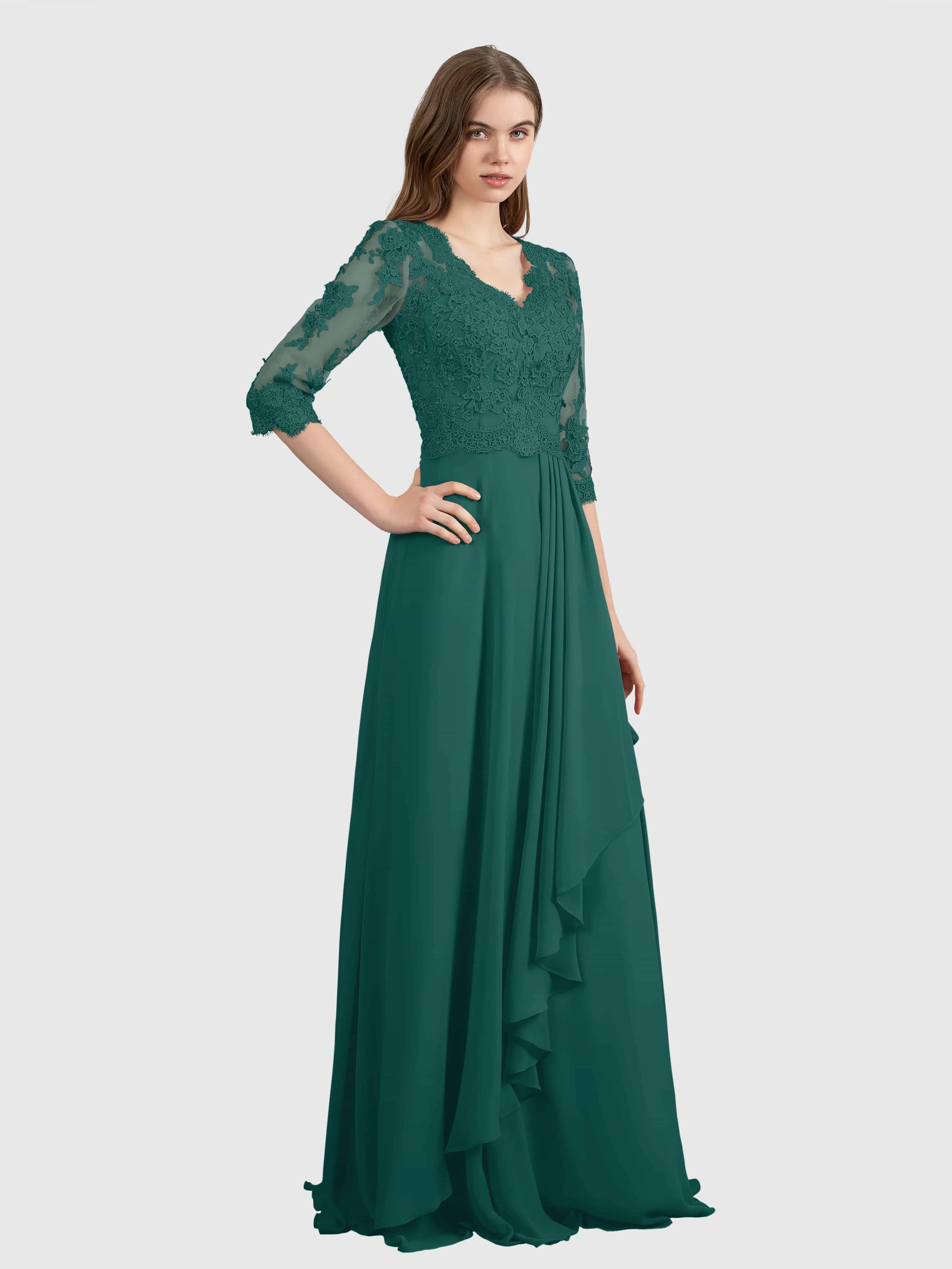 Aria Graceful Pleats Beading Lace Floor Length Bridesmaid Dresses