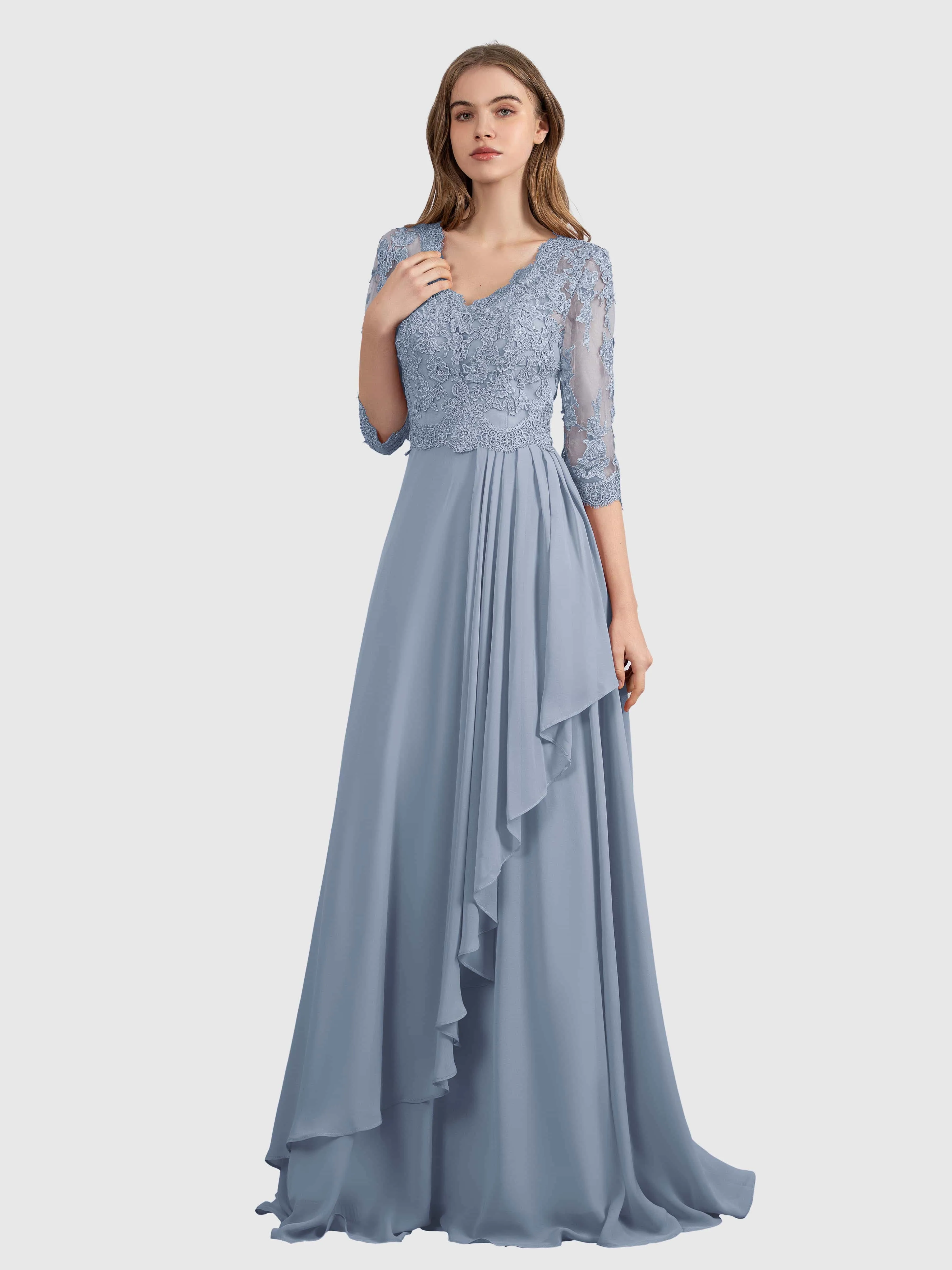 Aria Graceful Pleats Beading Lace Floor Length Bridesmaid Dresses