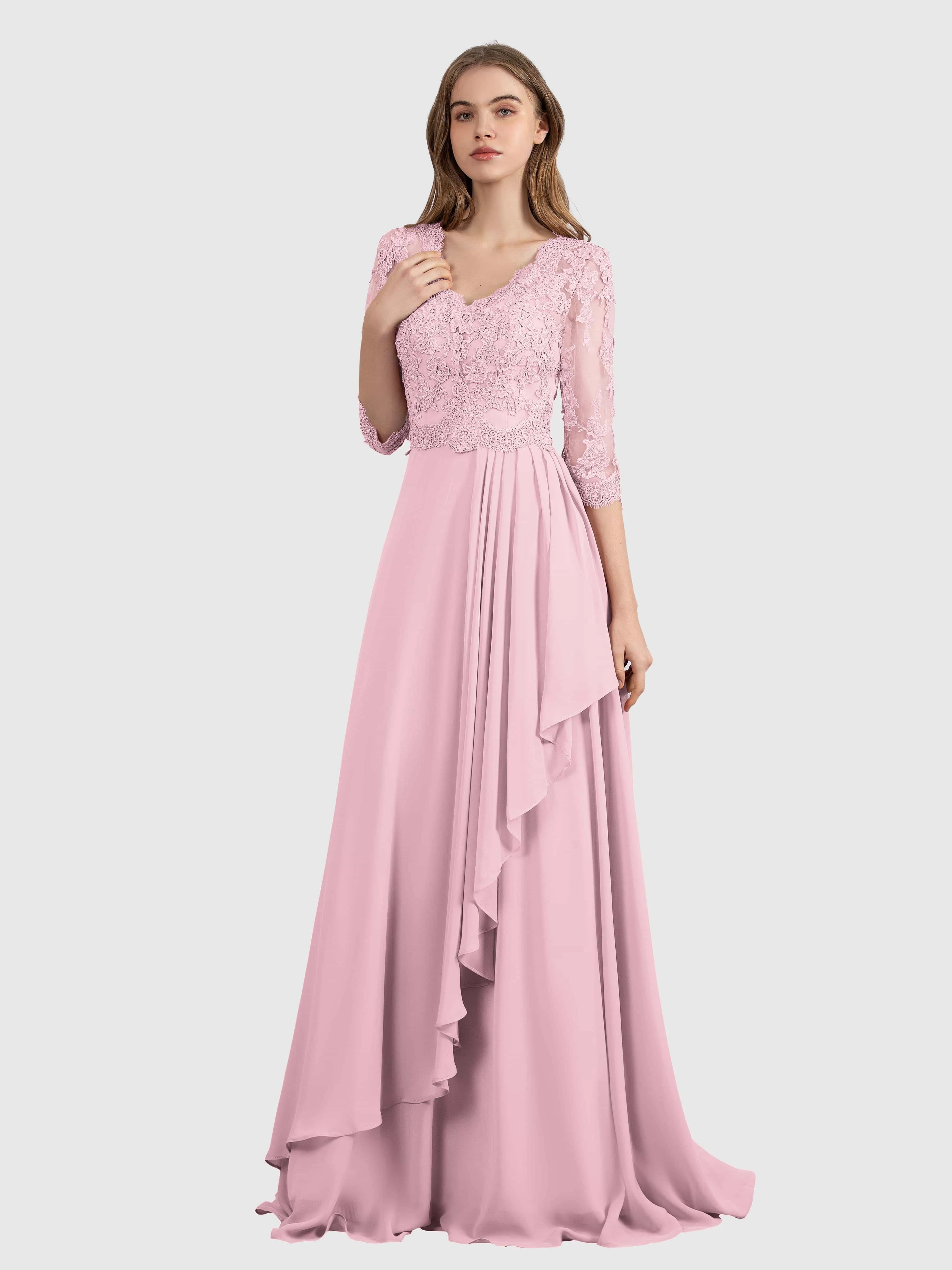 Aria Graceful Pleats Beading Lace Floor Length Bridesmaid Dresses