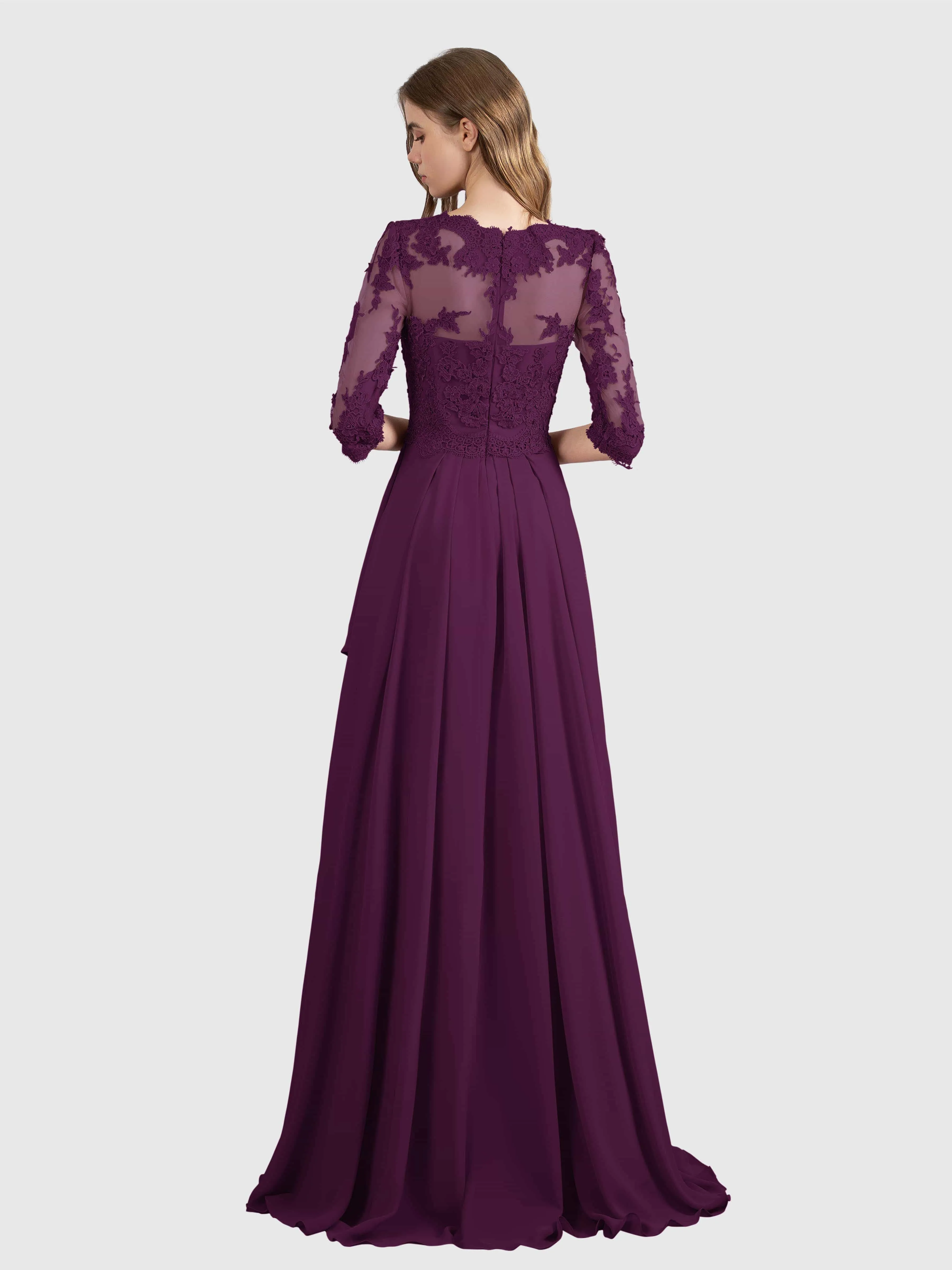 Aria Graceful Pleats Beading Lace Floor Length Bridesmaid Dresses