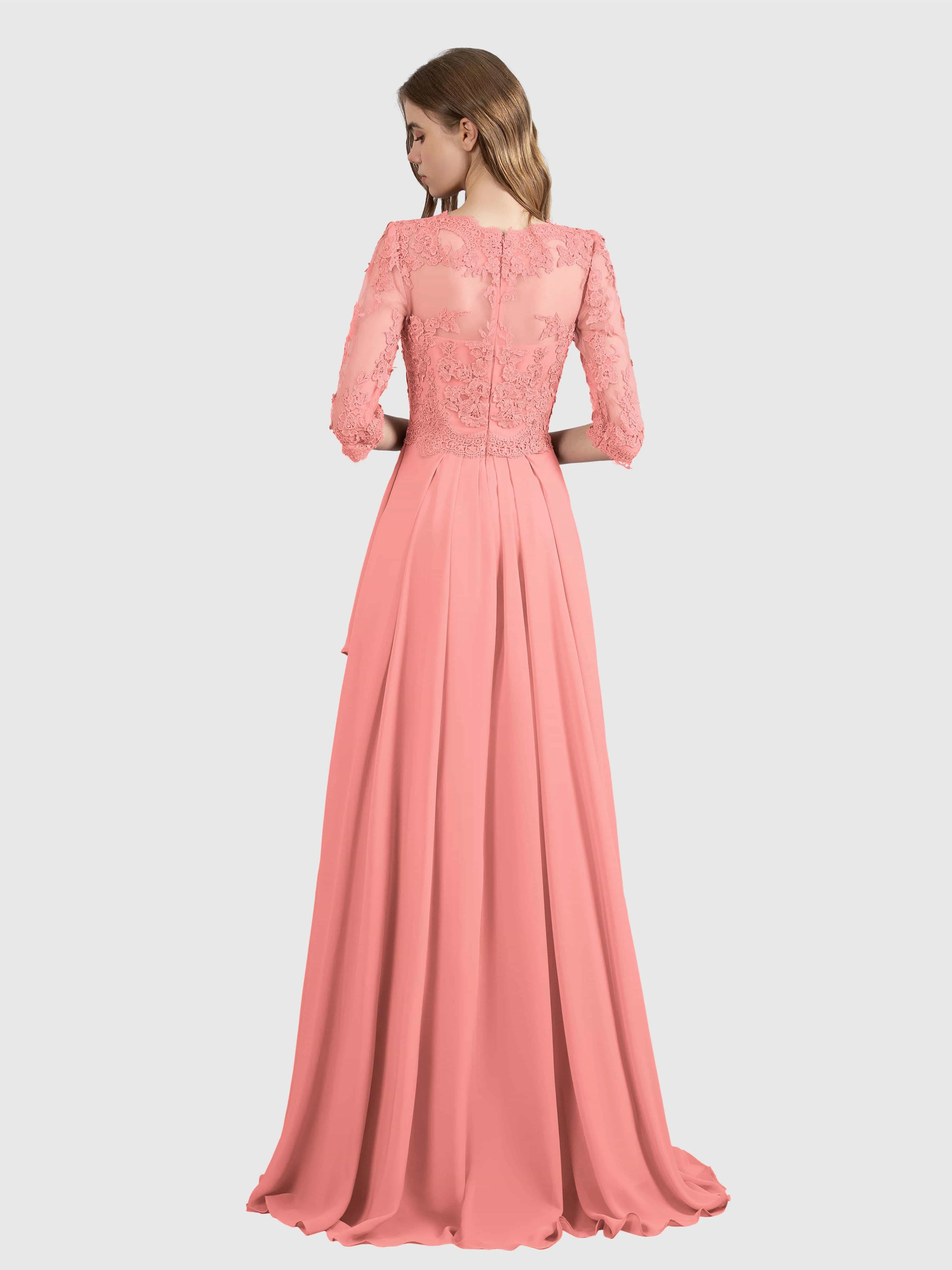 Aria Graceful Pleats Beading Lace Floor Length Bridesmaid Dresses