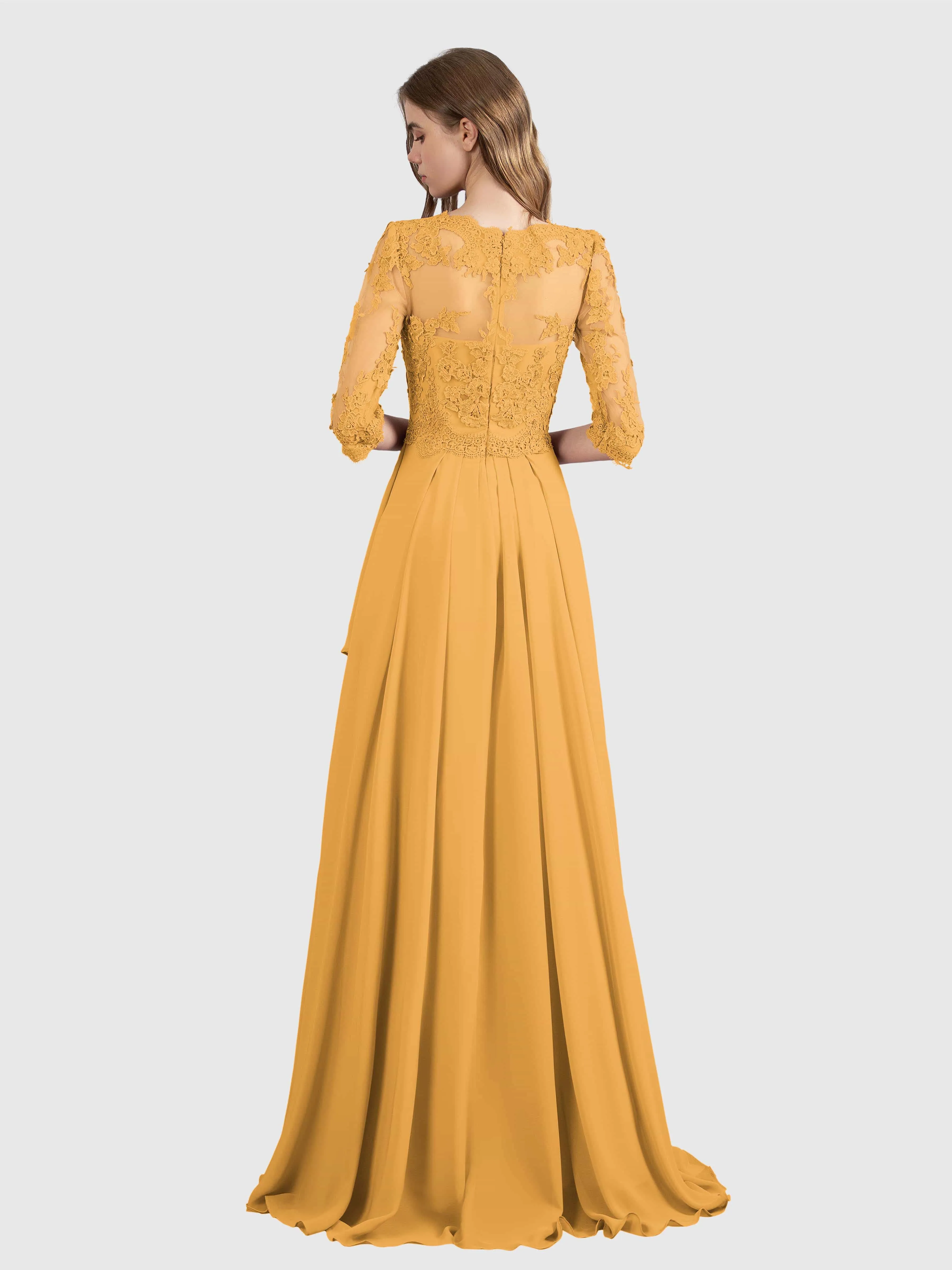 Aria Graceful Pleats Beading Lace Floor Length Bridesmaid Dresses