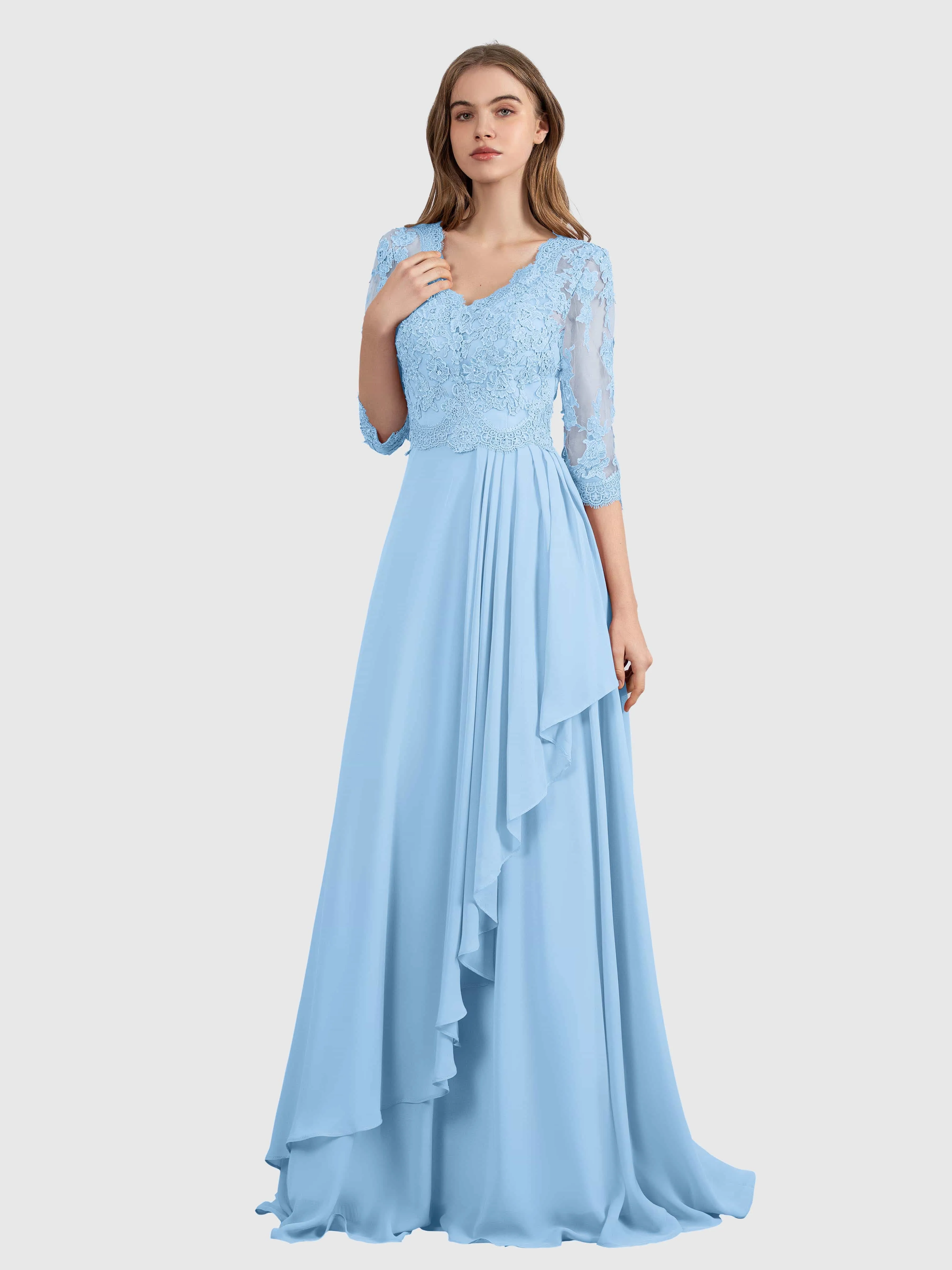 Aria Graceful Pleats Beading Lace Floor Length Bridesmaid Dresses