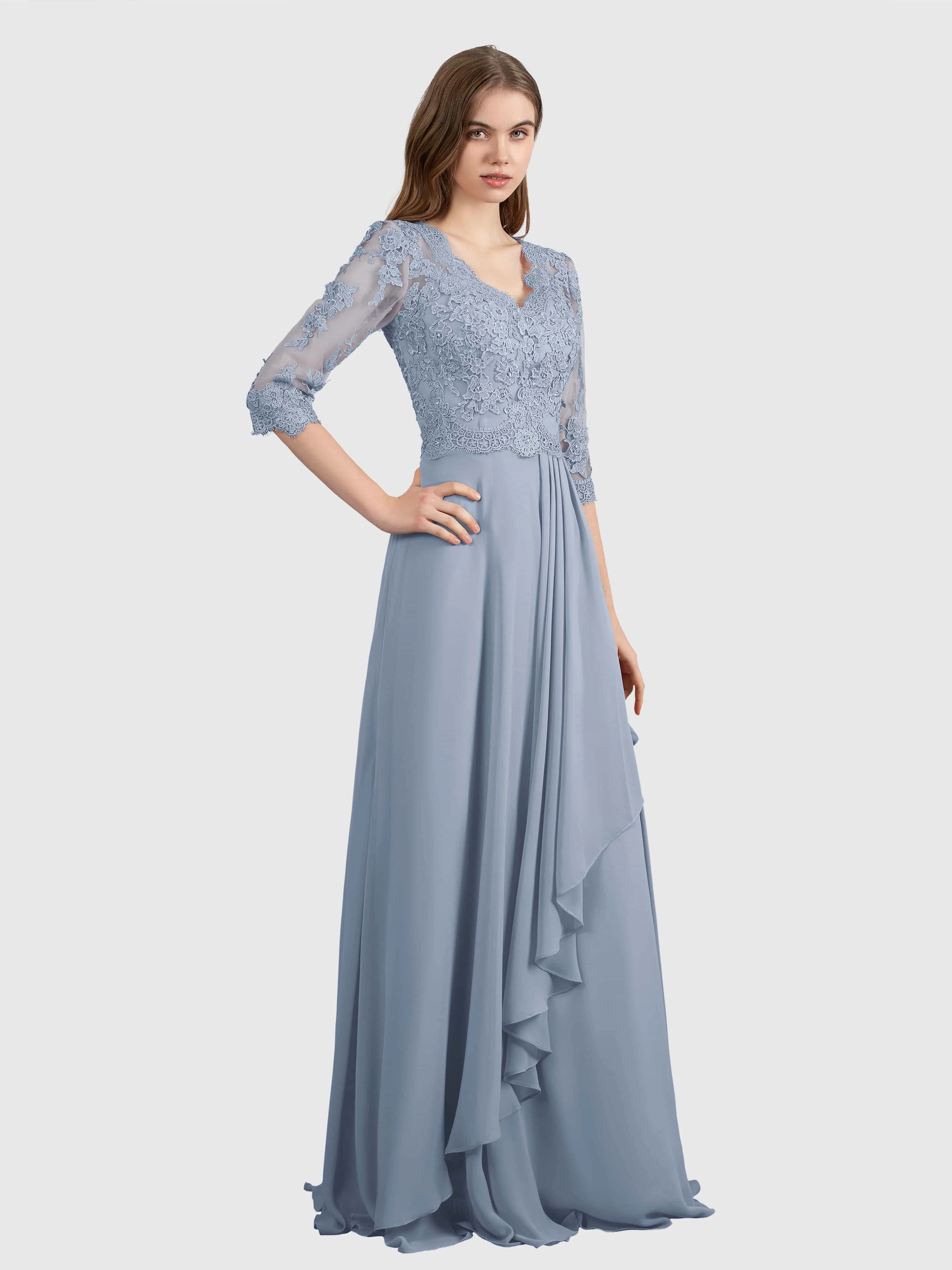 Aria Graceful Pleats Beading Lace Floor Length Bridesmaid Dresses