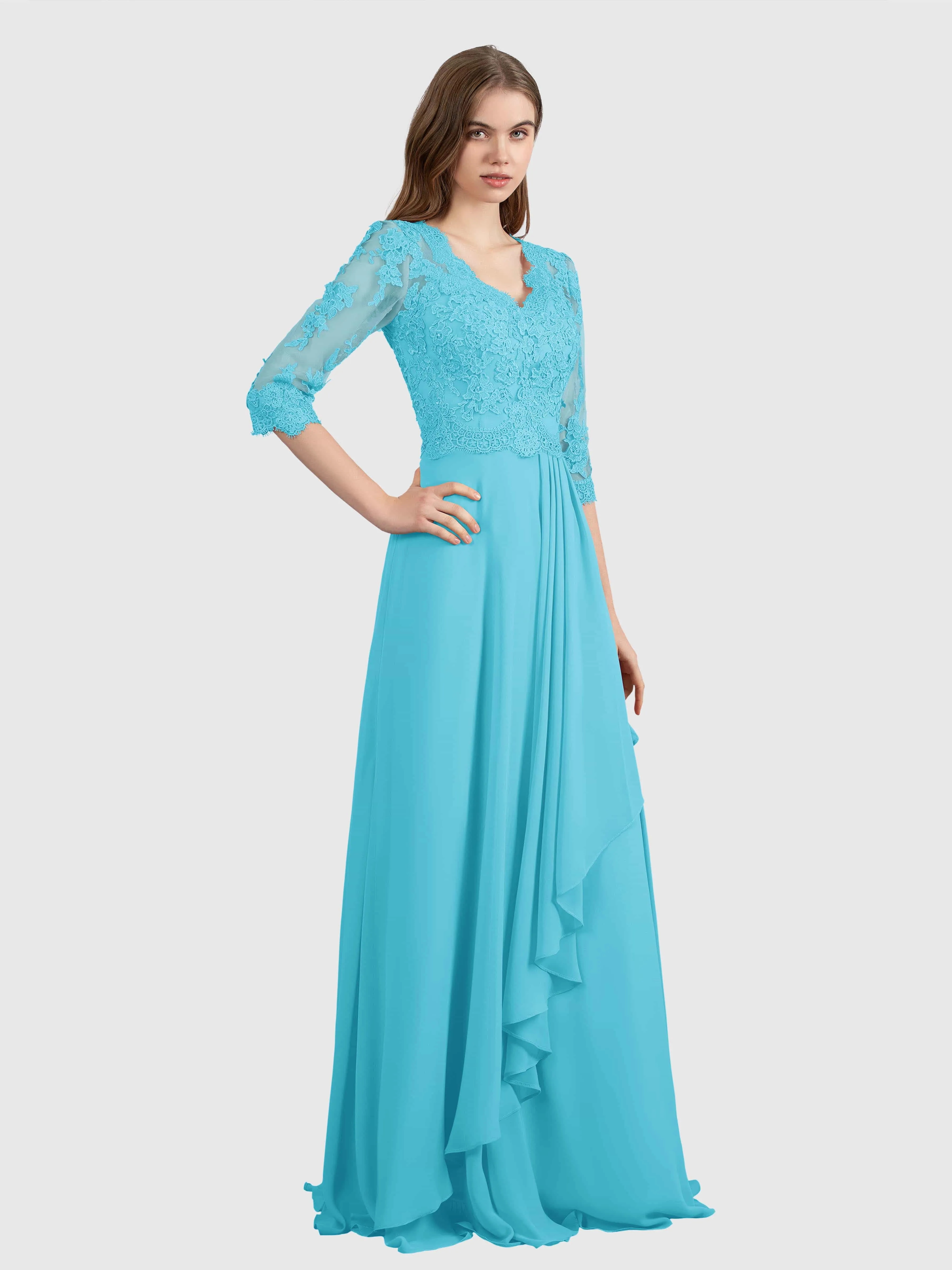 Aria Graceful Pleats Beading Lace Floor Length Bridesmaid Dresses