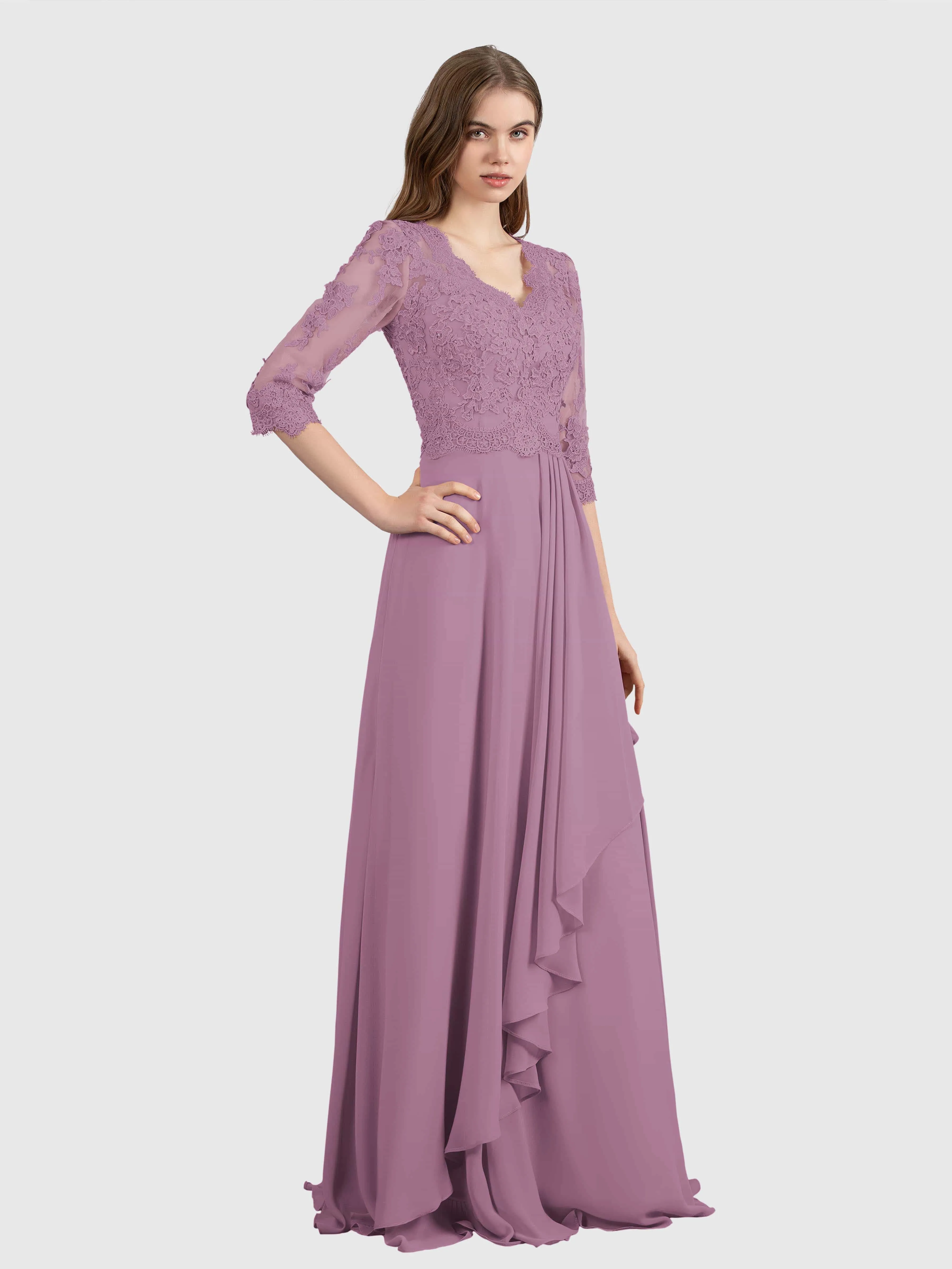 Aria Graceful Pleats Beading Lace Floor Length Bridesmaid Dresses