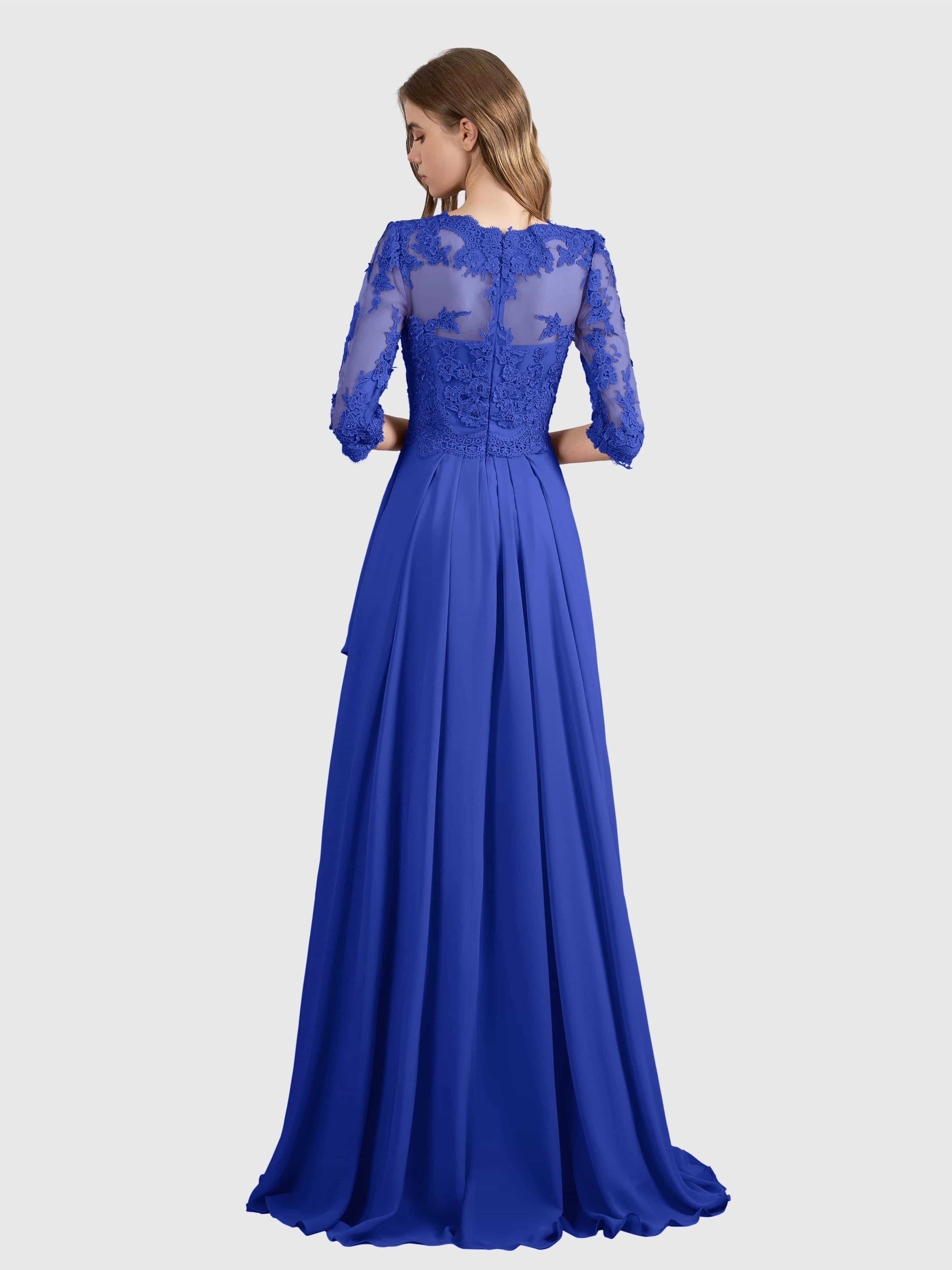 Aria Graceful Pleats Beading Lace Floor Length Bridesmaid Dresses
