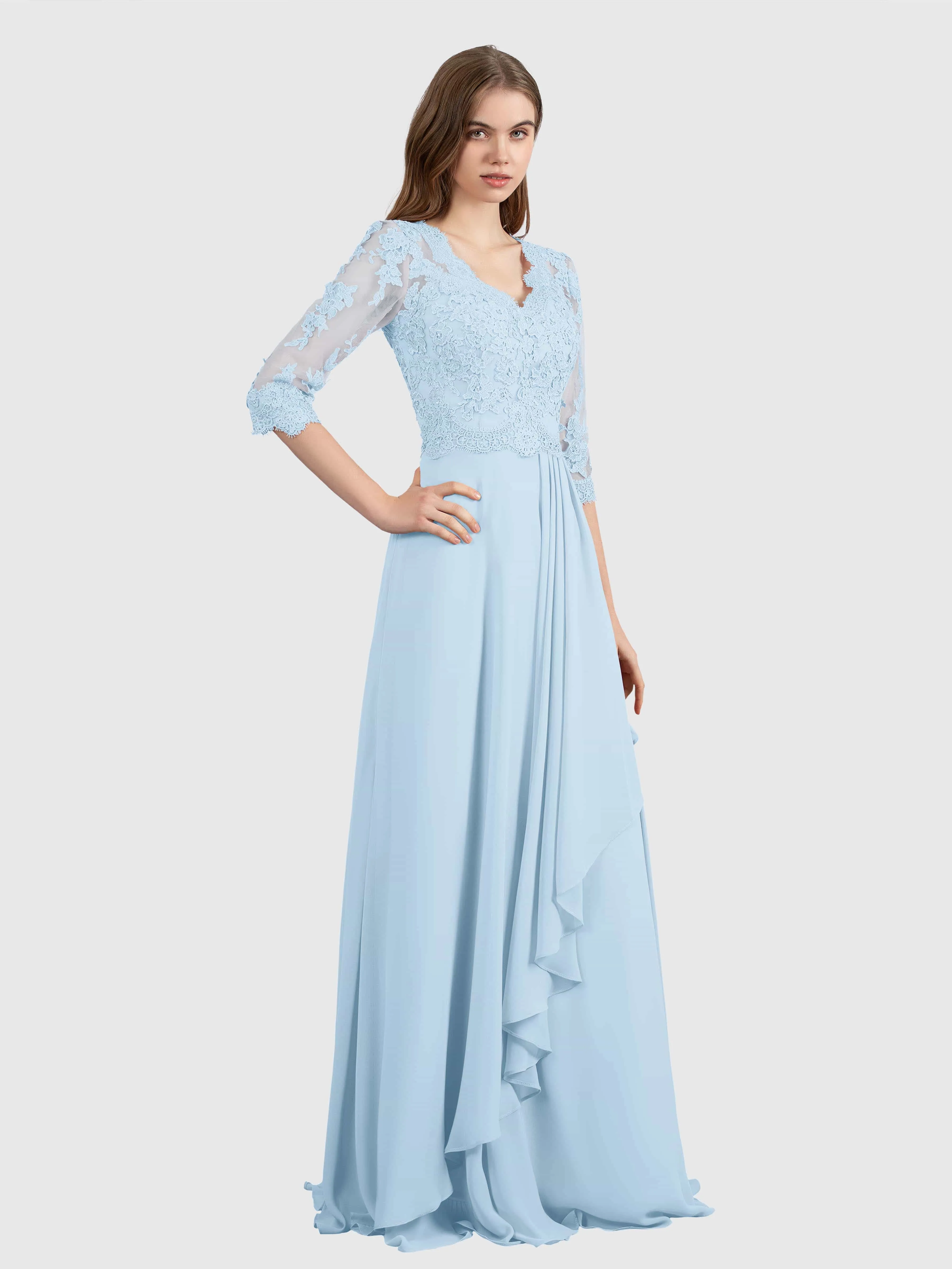 Aria Graceful Pleats Beading Lace Floor Length Bridesmaid Dresses