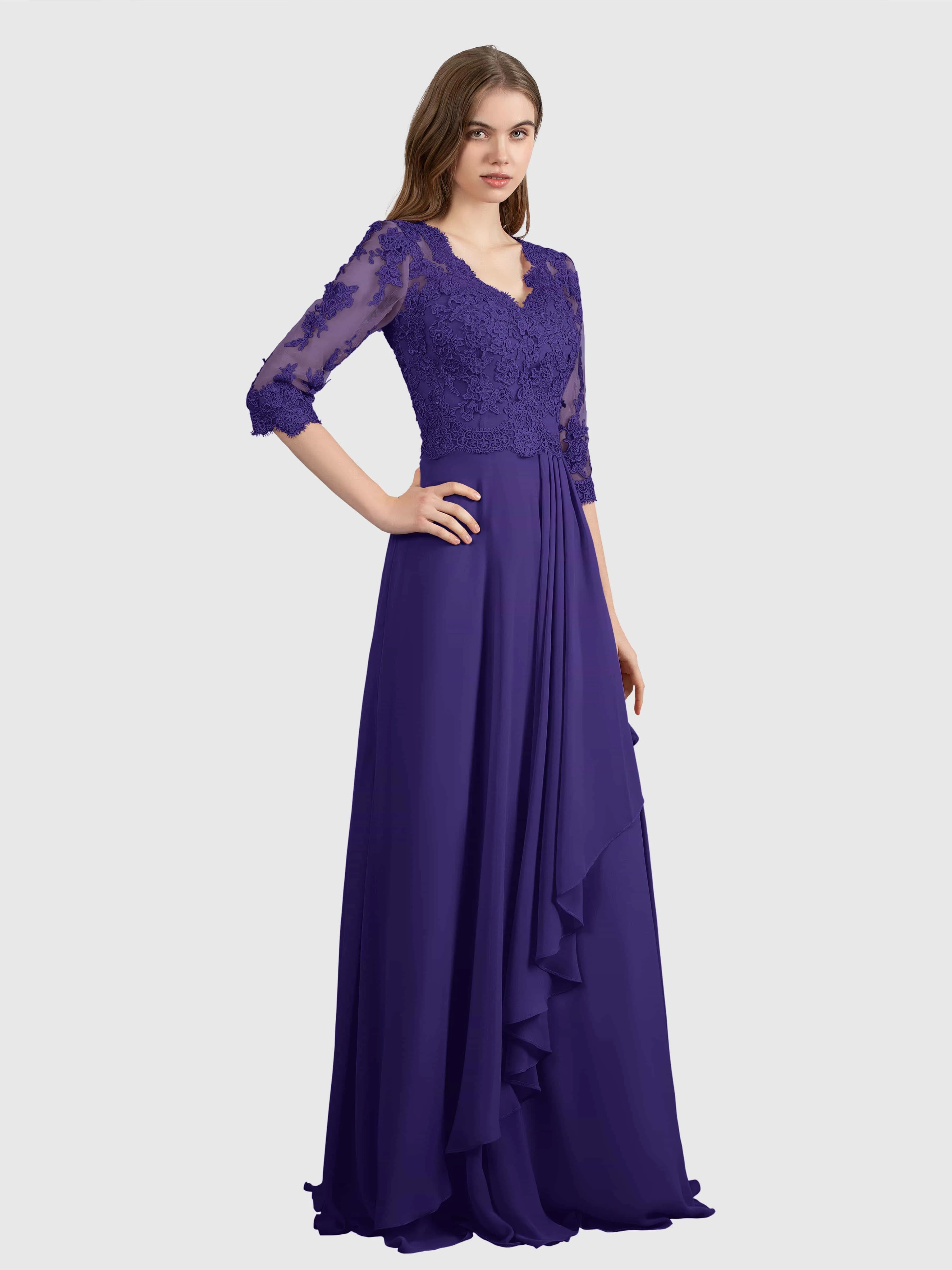 Aria Graceful Pleats Beading Lace Floor Length Bridesmaid Dresses