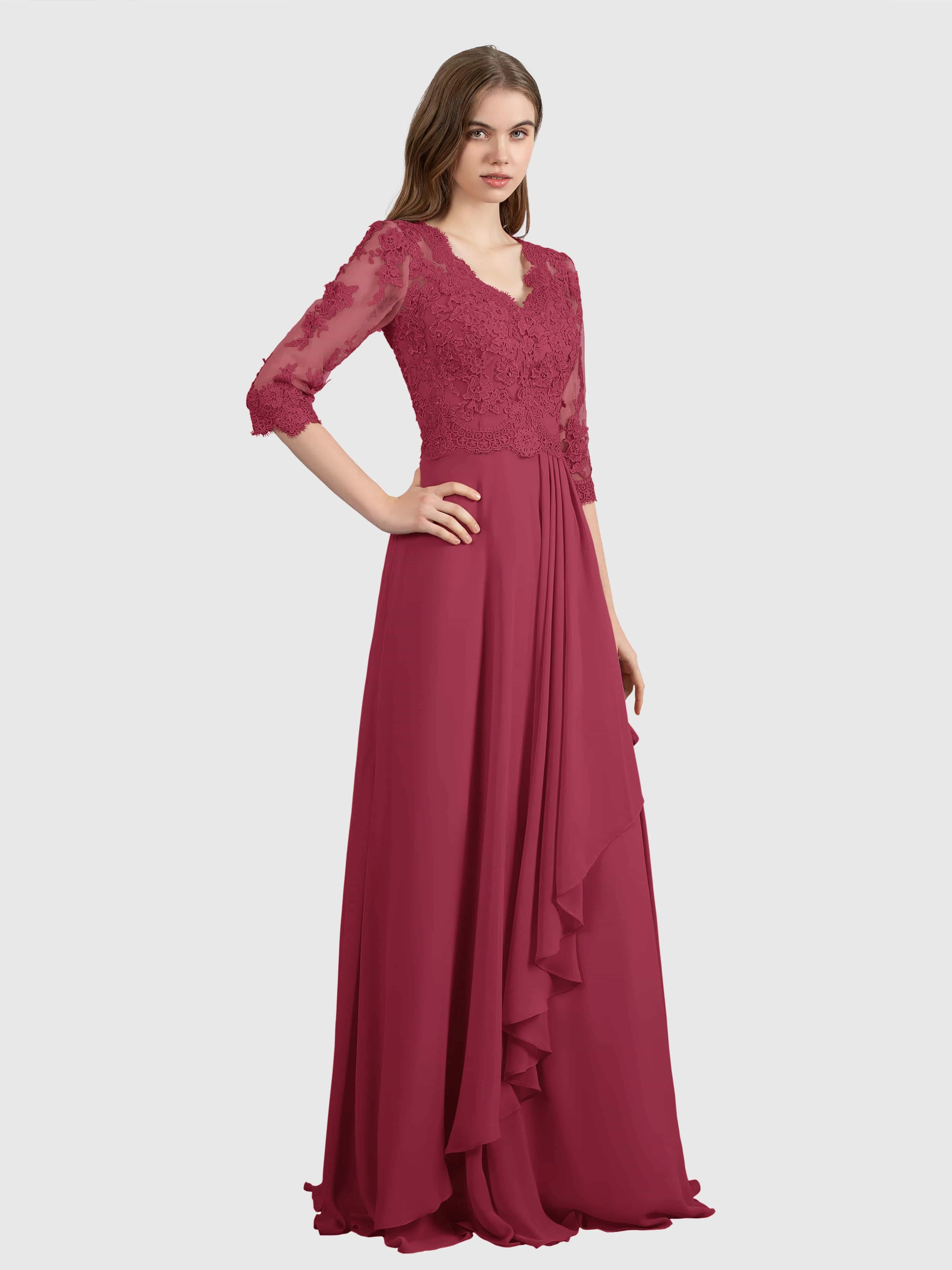 Aria Graceful Pleats Beading Lace Floor Length Bridesmaid Dresses