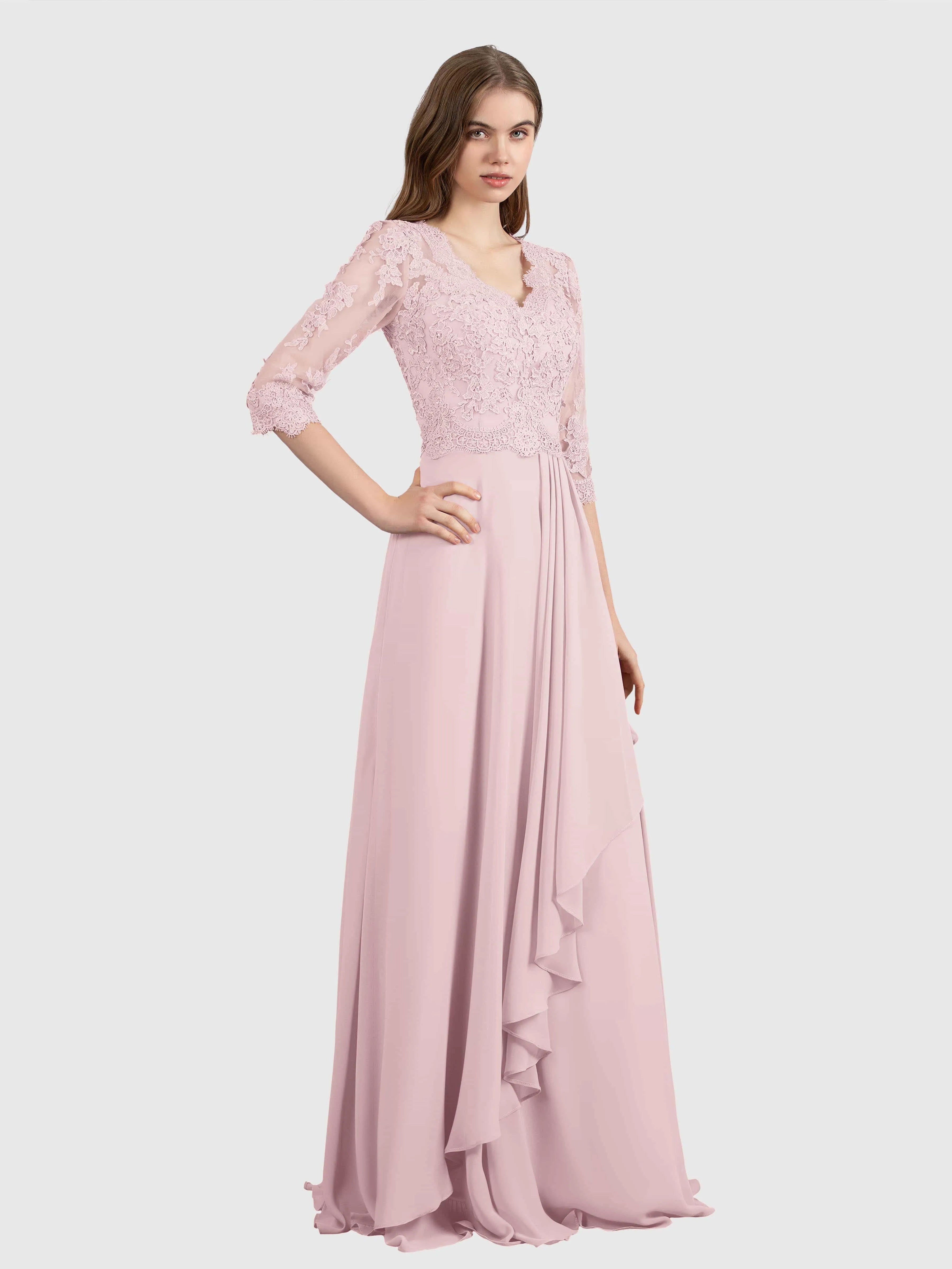 Aria Graceful Pleats Beading Lace Floor Length Bridesmaid Dresses