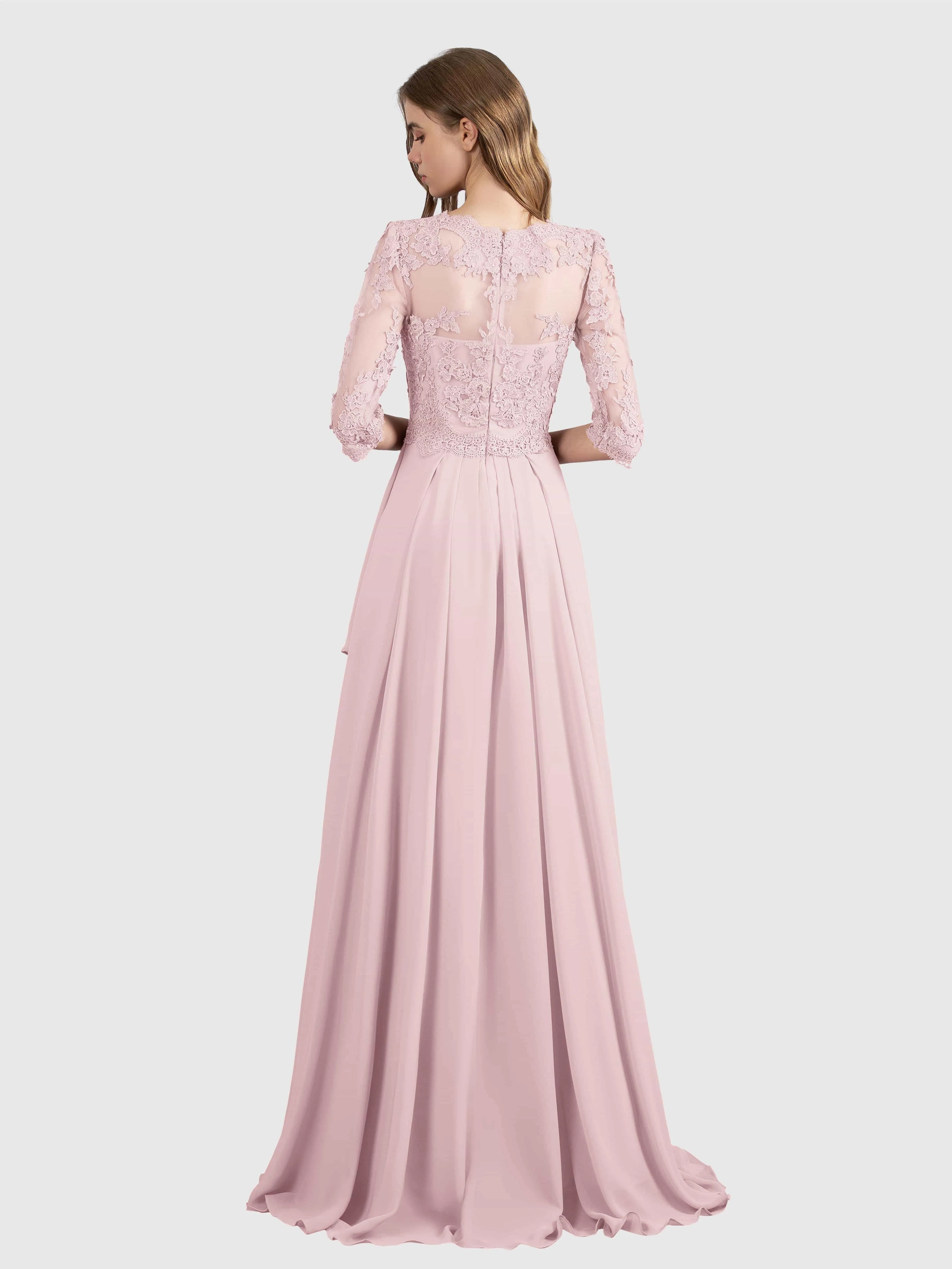 Aria Graceful Pleats Beading Lace Floor Length Bridesmaid Dresses