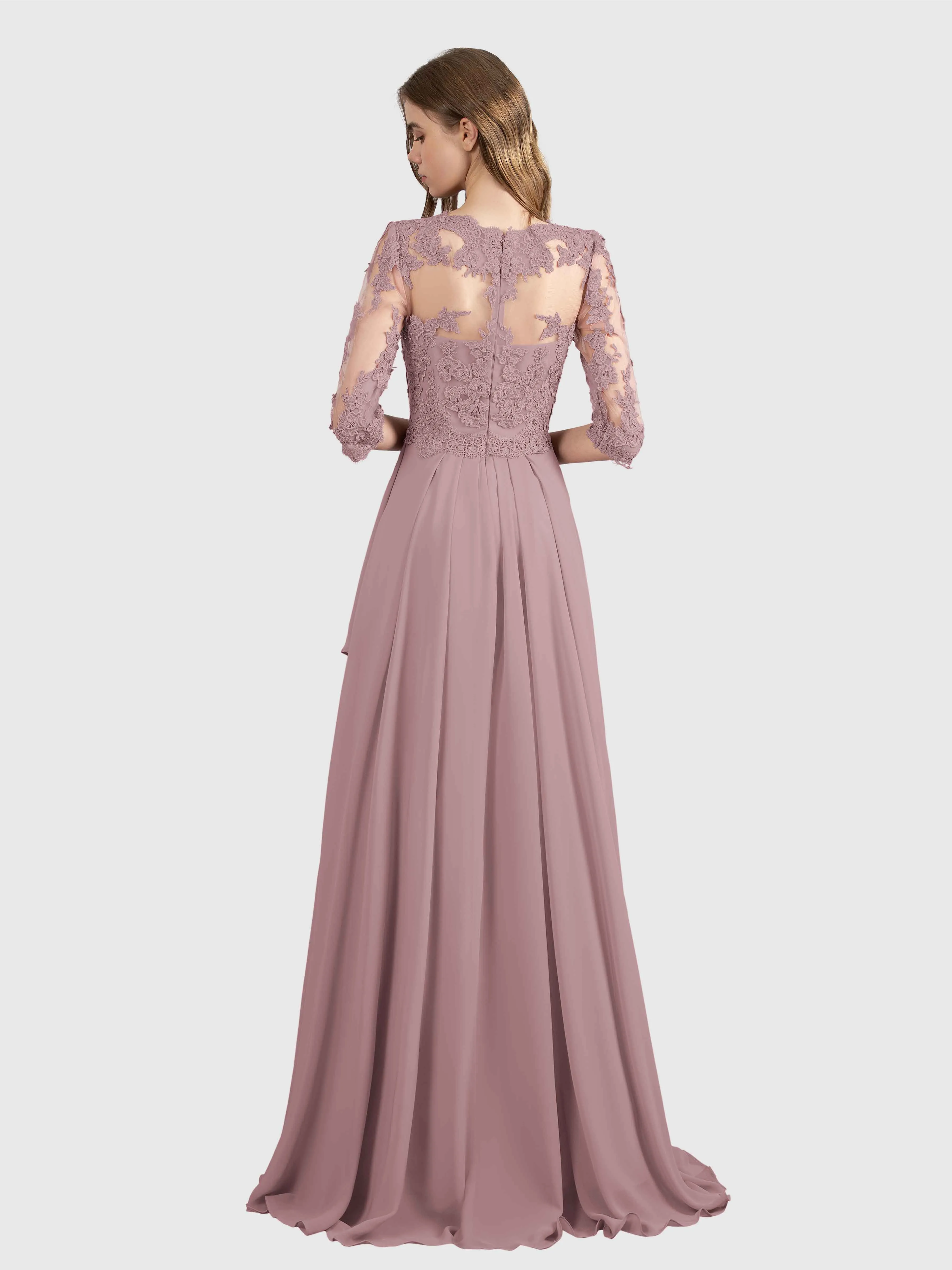 Aria Graceful Pleats Beading Lace Floor Length Bridesmaid Dresses