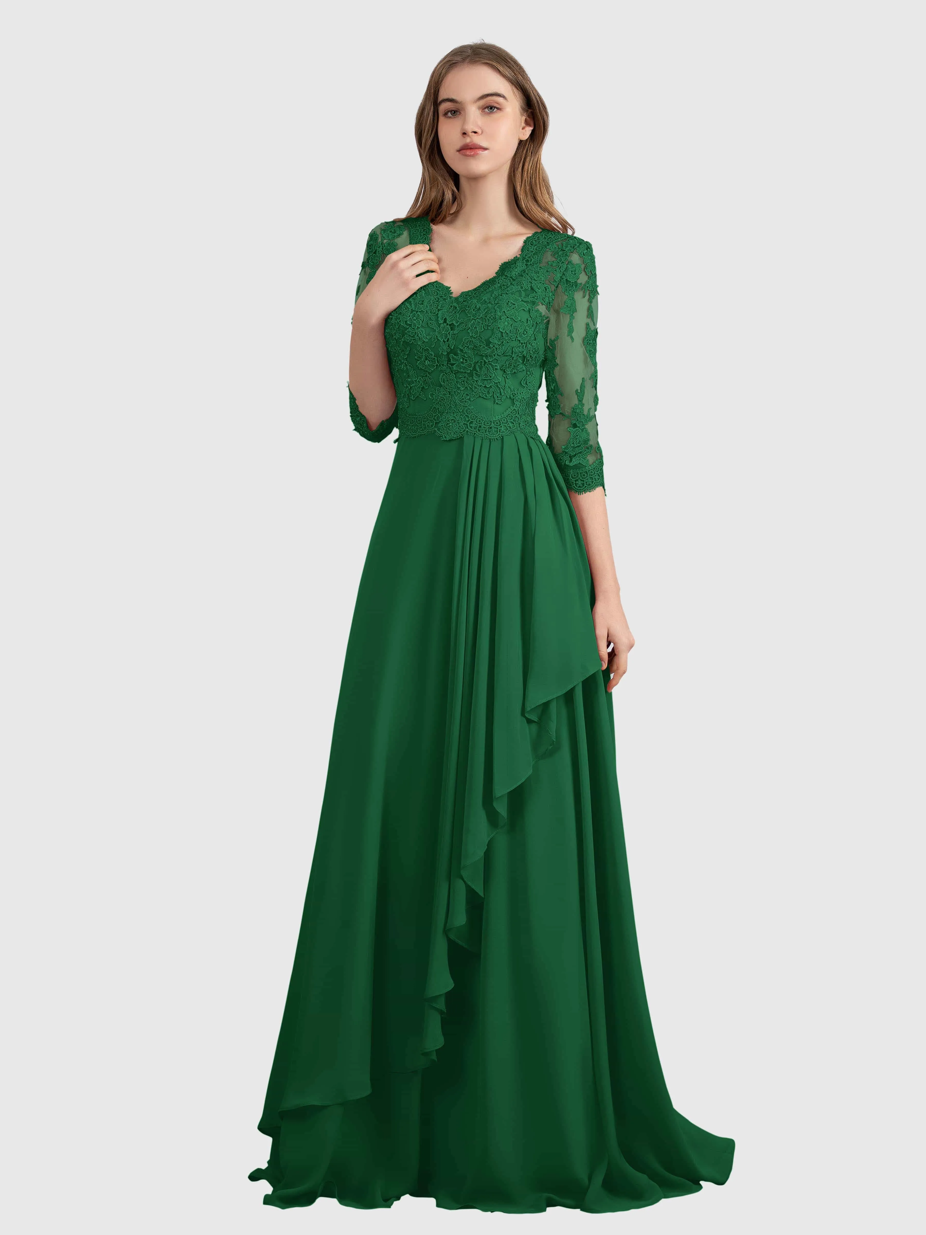 Aria Graceful Pleats Beading Lace Floor Length Bridesmaid Dresses