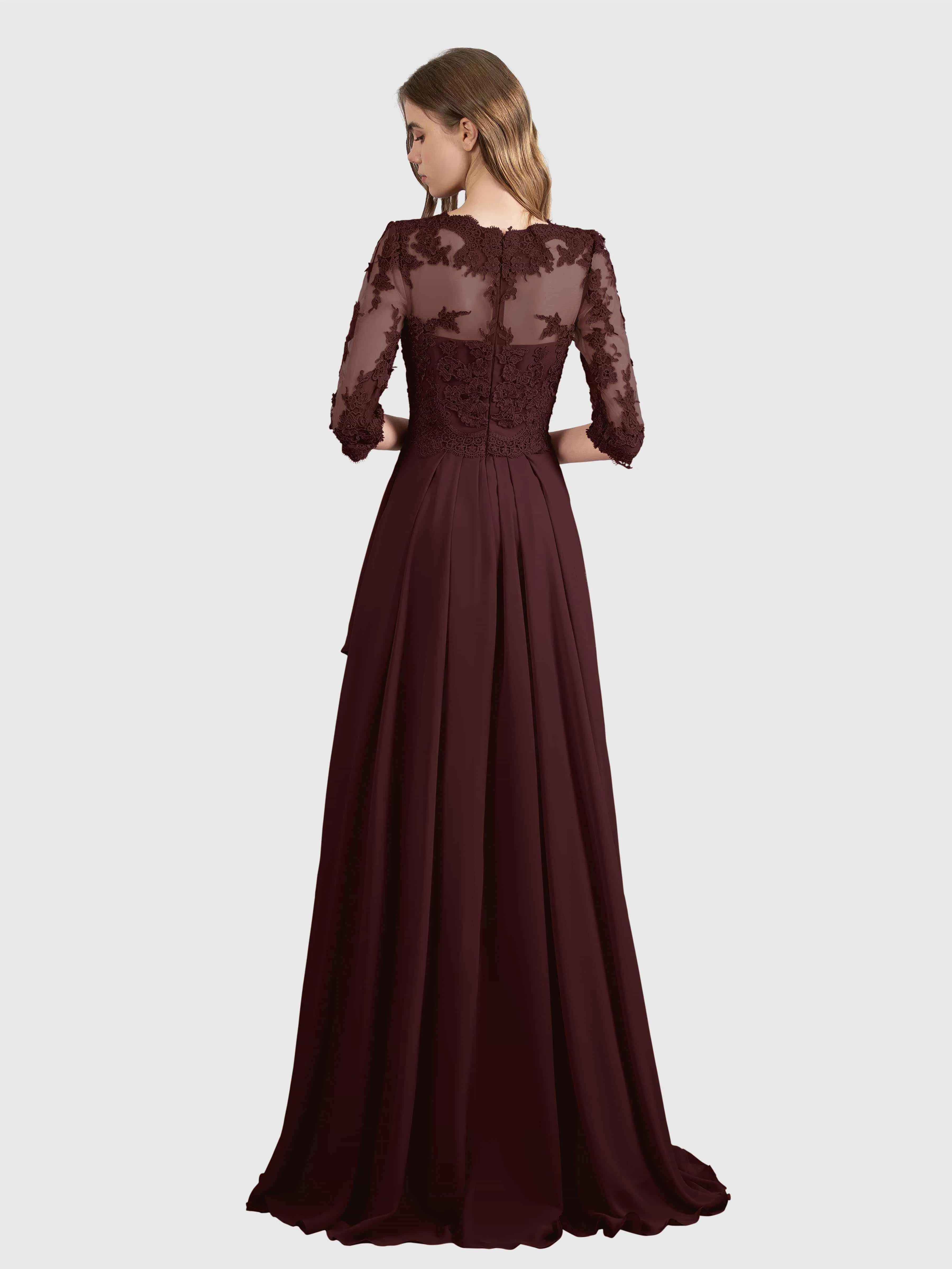 Aria Graceful Pleats Beading Lace Floor Length Bridesmaid Dresses