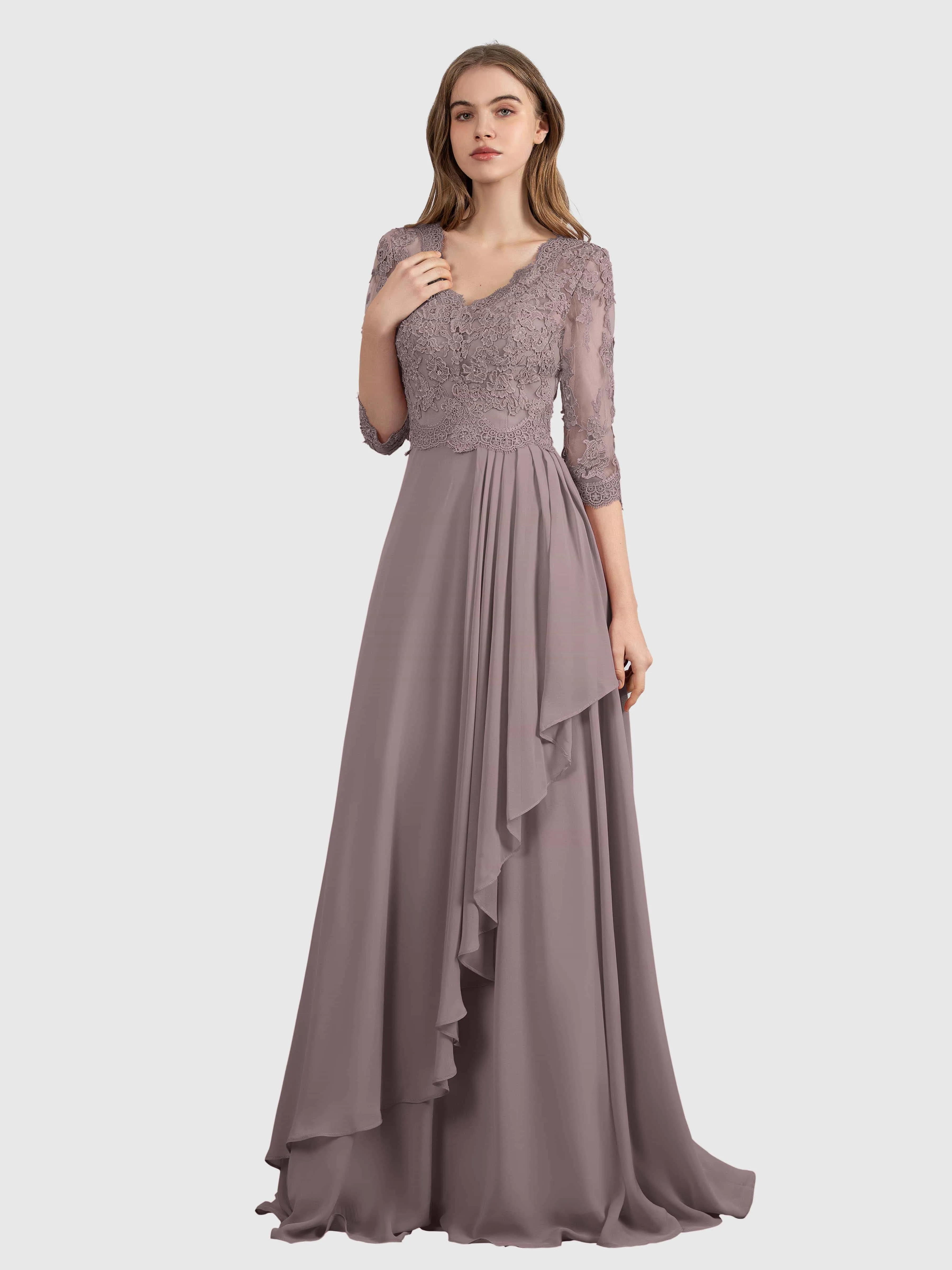 Aria Graceful Pleats Beading Lace Floor Length Bridesmaid Dresses