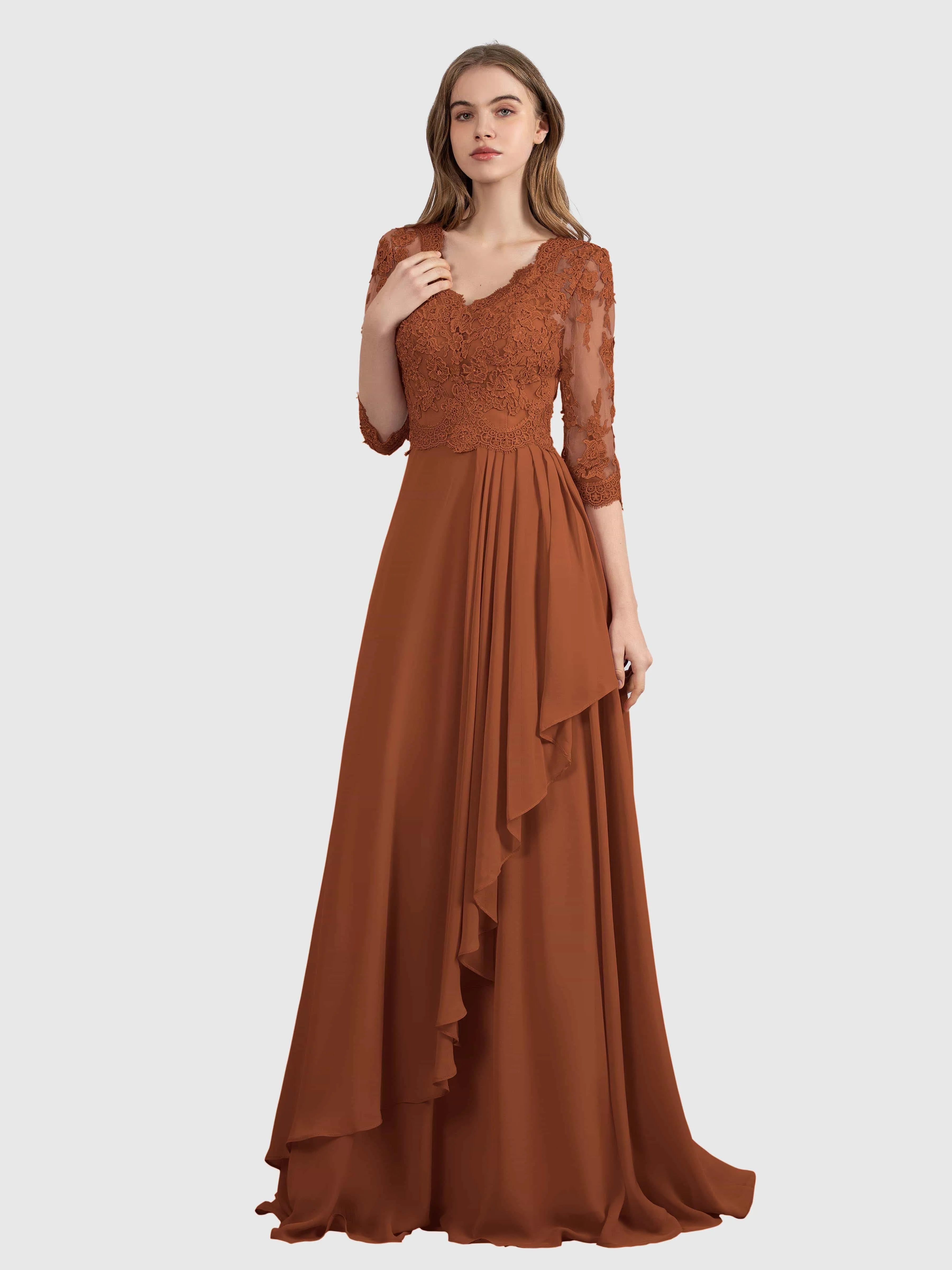 Aria Graceful Pleats Beading Lace Floor Length Bridesmaid Dresses