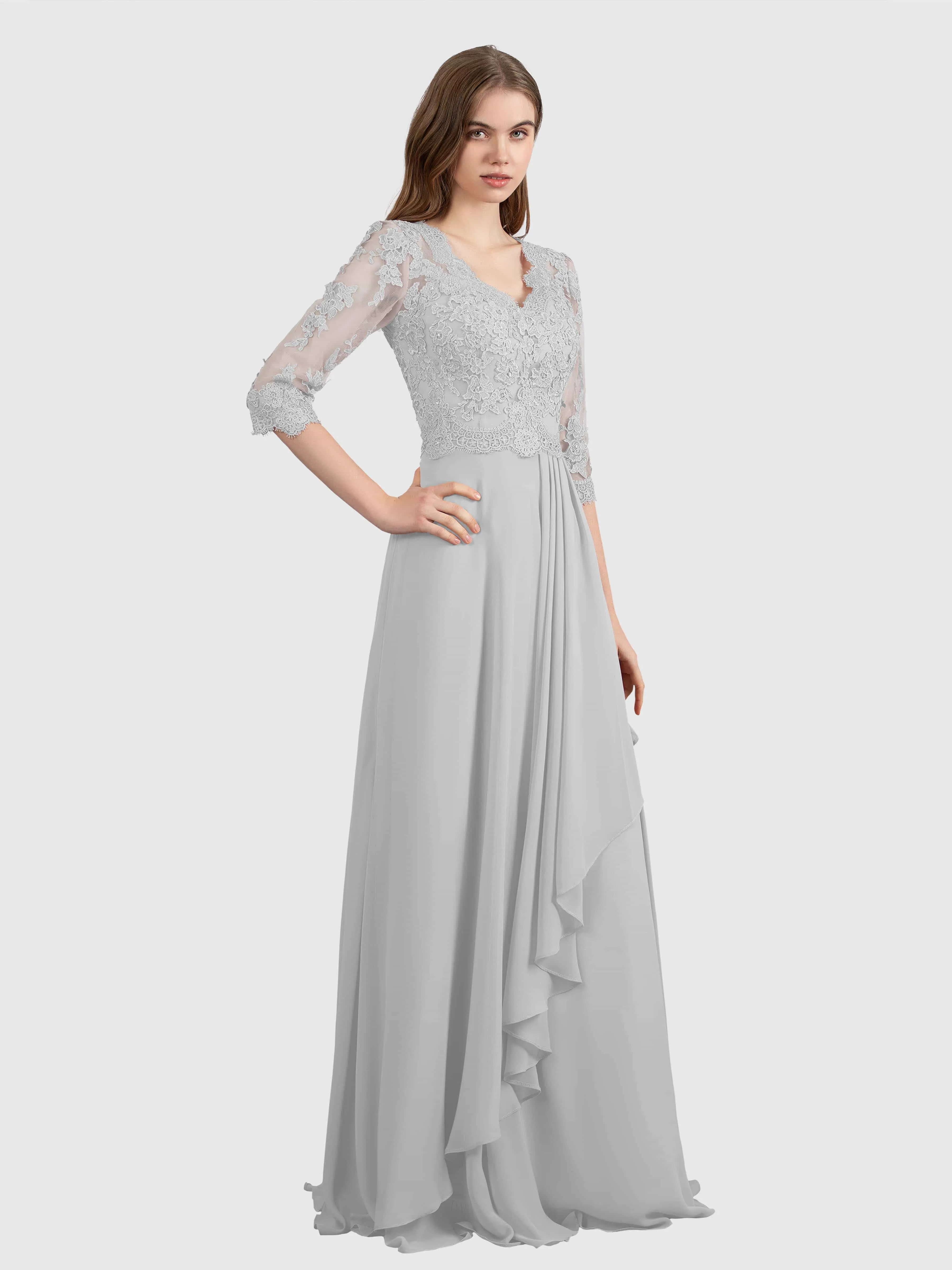 Aria Graceful Pleats Beading Lace Floor Length Bridesmaid Dresses