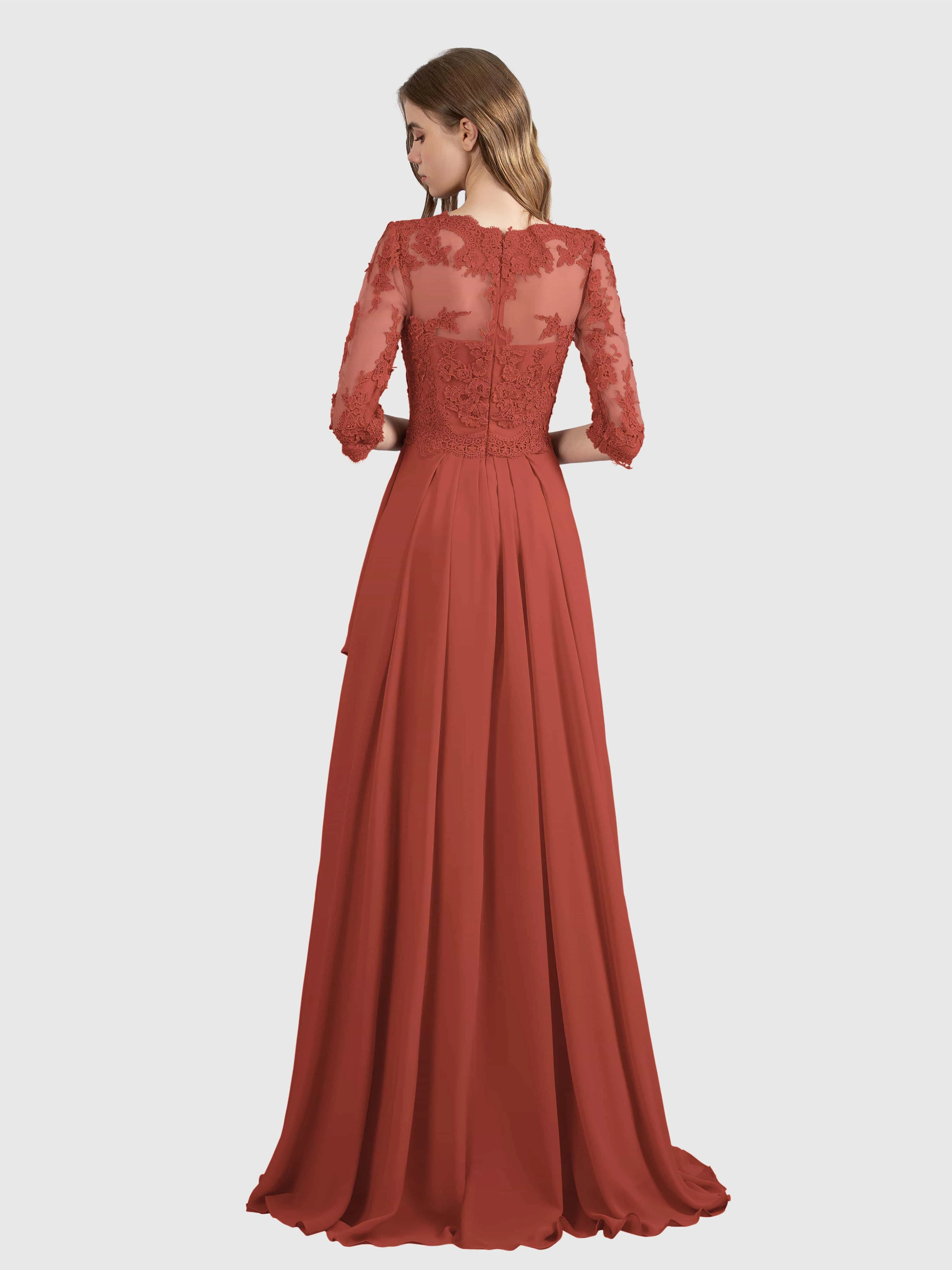 Aria Graceful Pleats Beading Lace Floor Length Bridesmaid Dresses