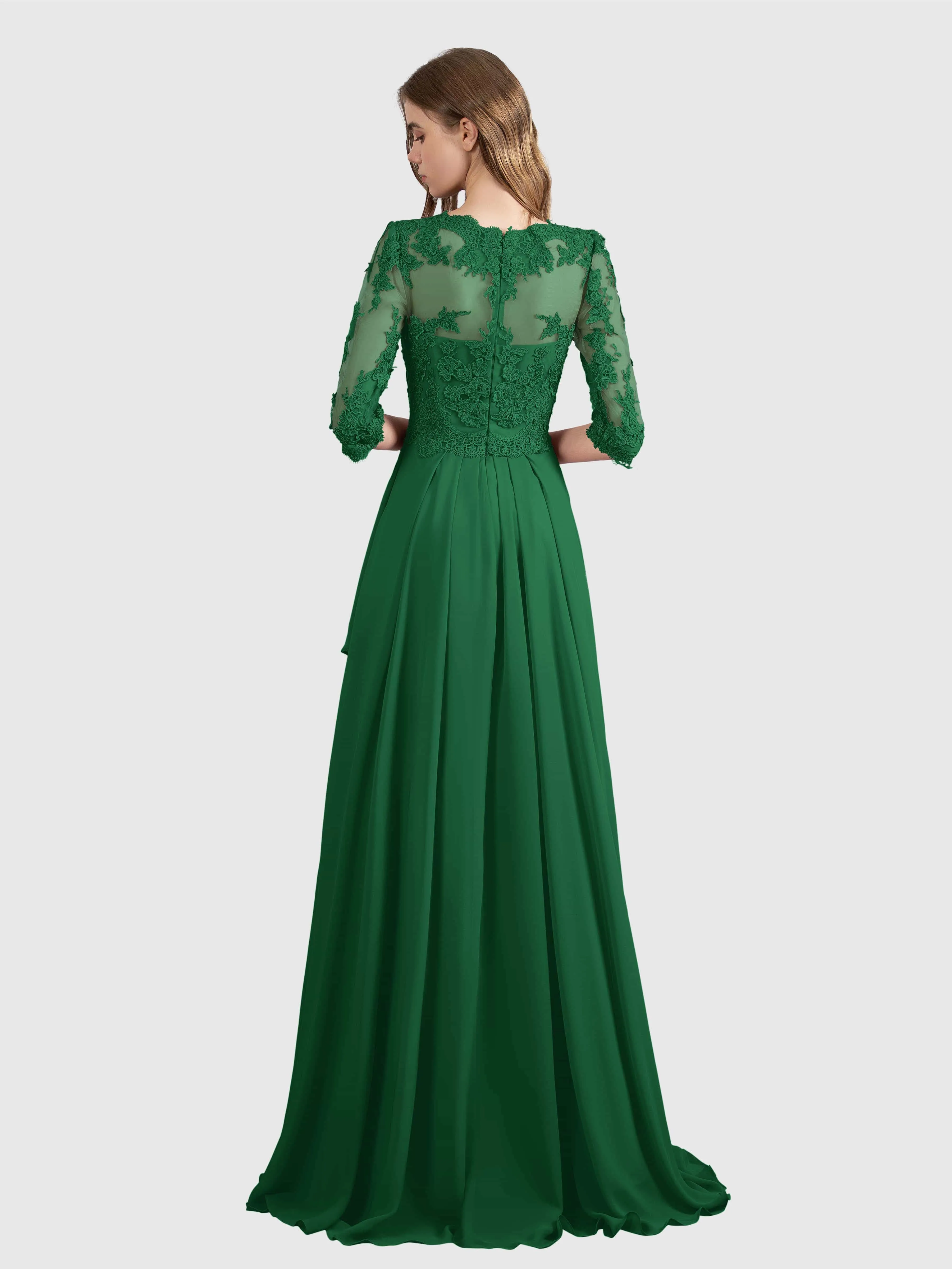 Aria Graceful Pleats Beading Lace Floor Length Bridesmaid Dresses