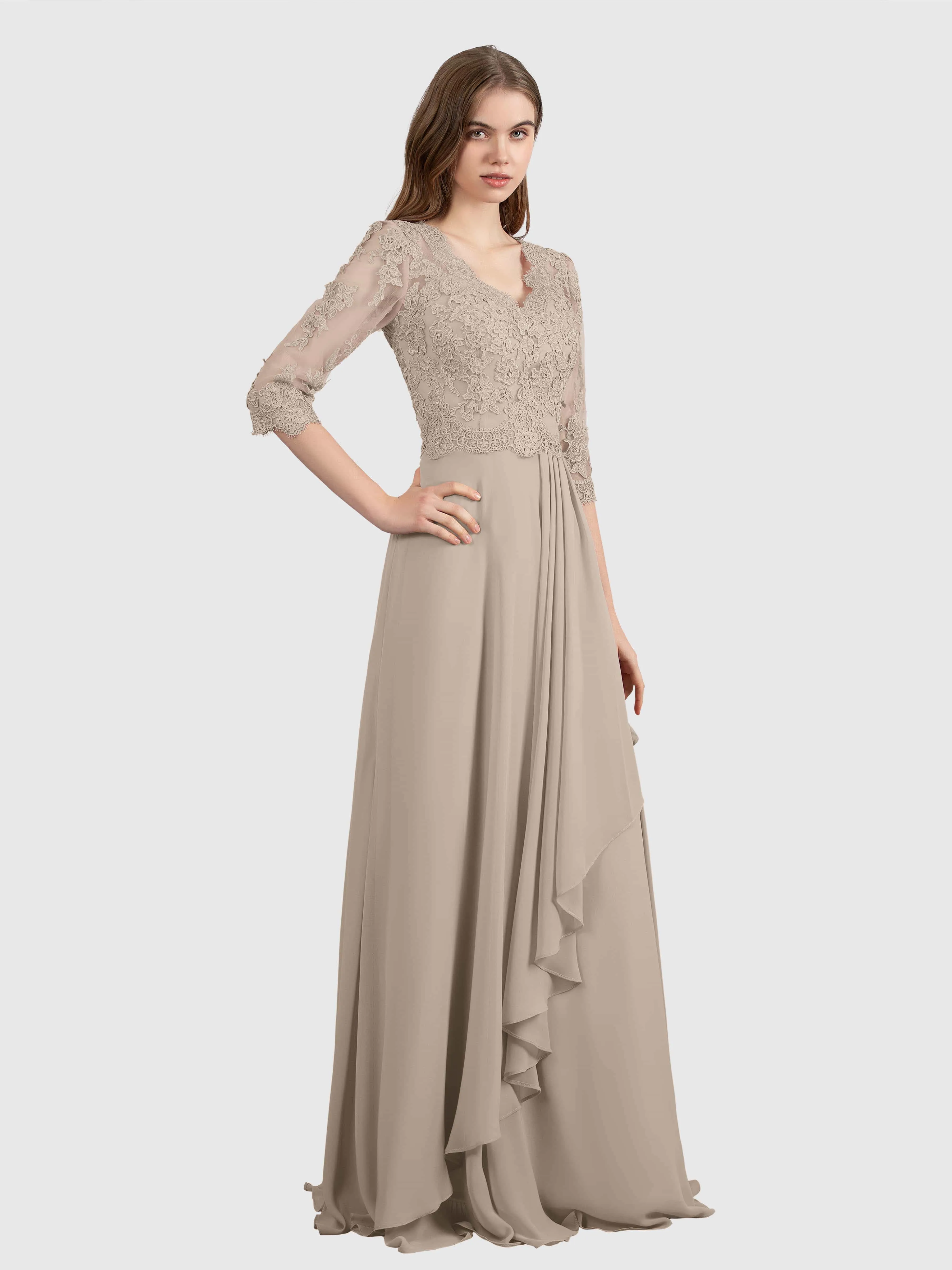 Aria Graceful Pleats Beading Lace Floor Length Bridesmaid Dresses