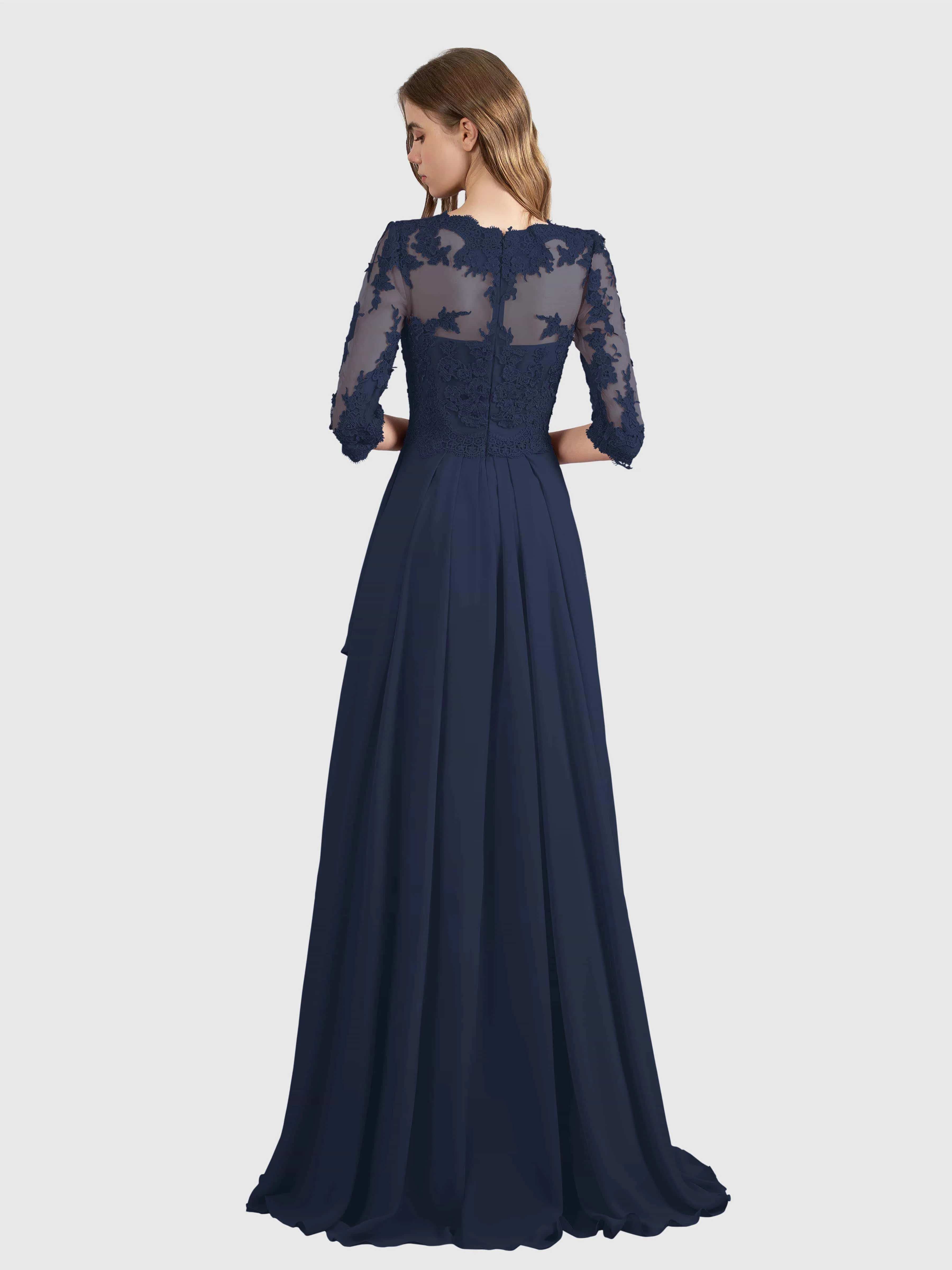 Aria Graceful Pleats Beading Lace Floor Length Bridesmaid Dresses