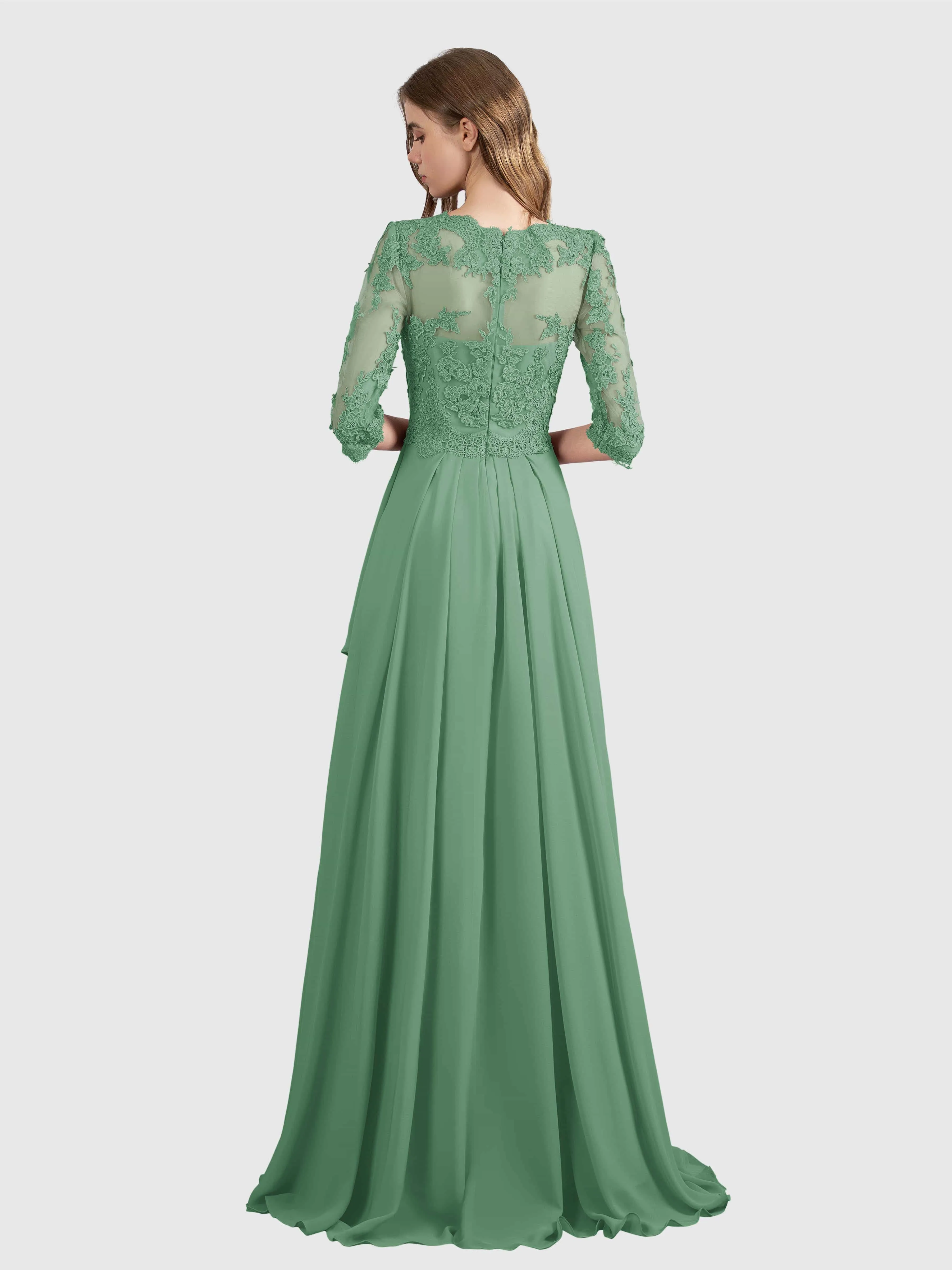 Aria Graceful Pleats Beading Lace Floor Length Bridesmaid Dresses