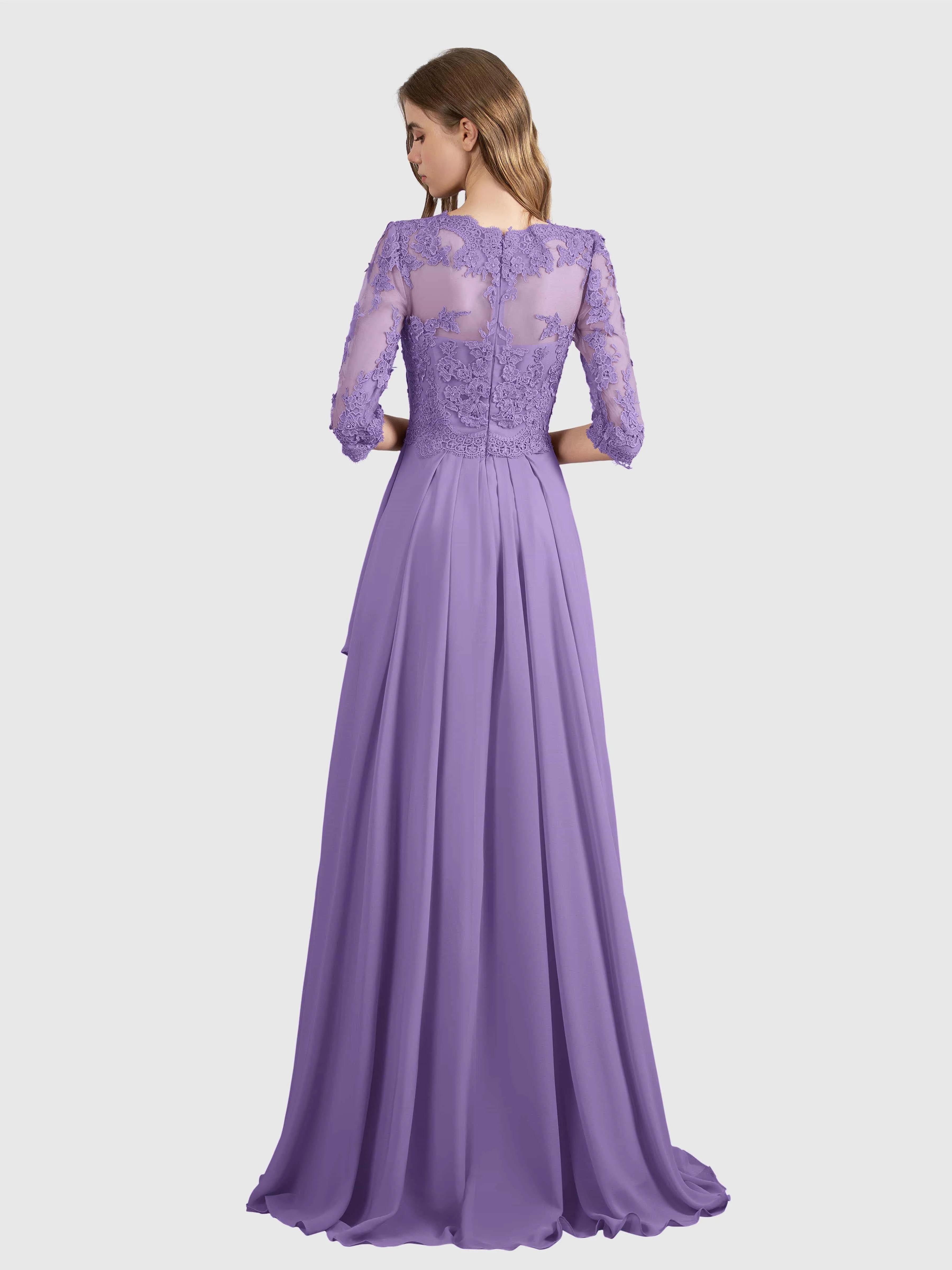 Aria Graceful Pleats Beading Lace Floor Length Bridesmaid Dresses
