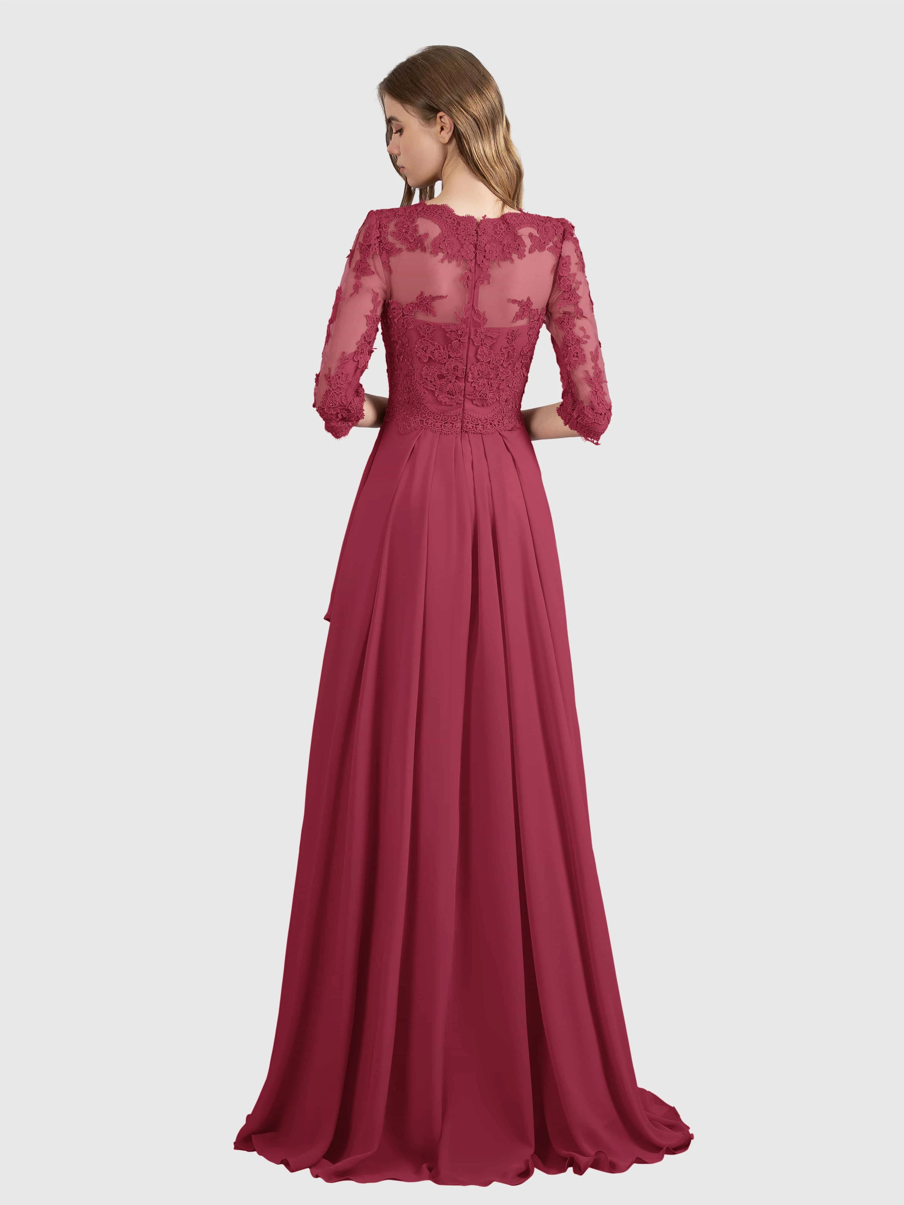 Aria Graceful Pleats Beading Lace Floor Length Bridesmaid Dresses