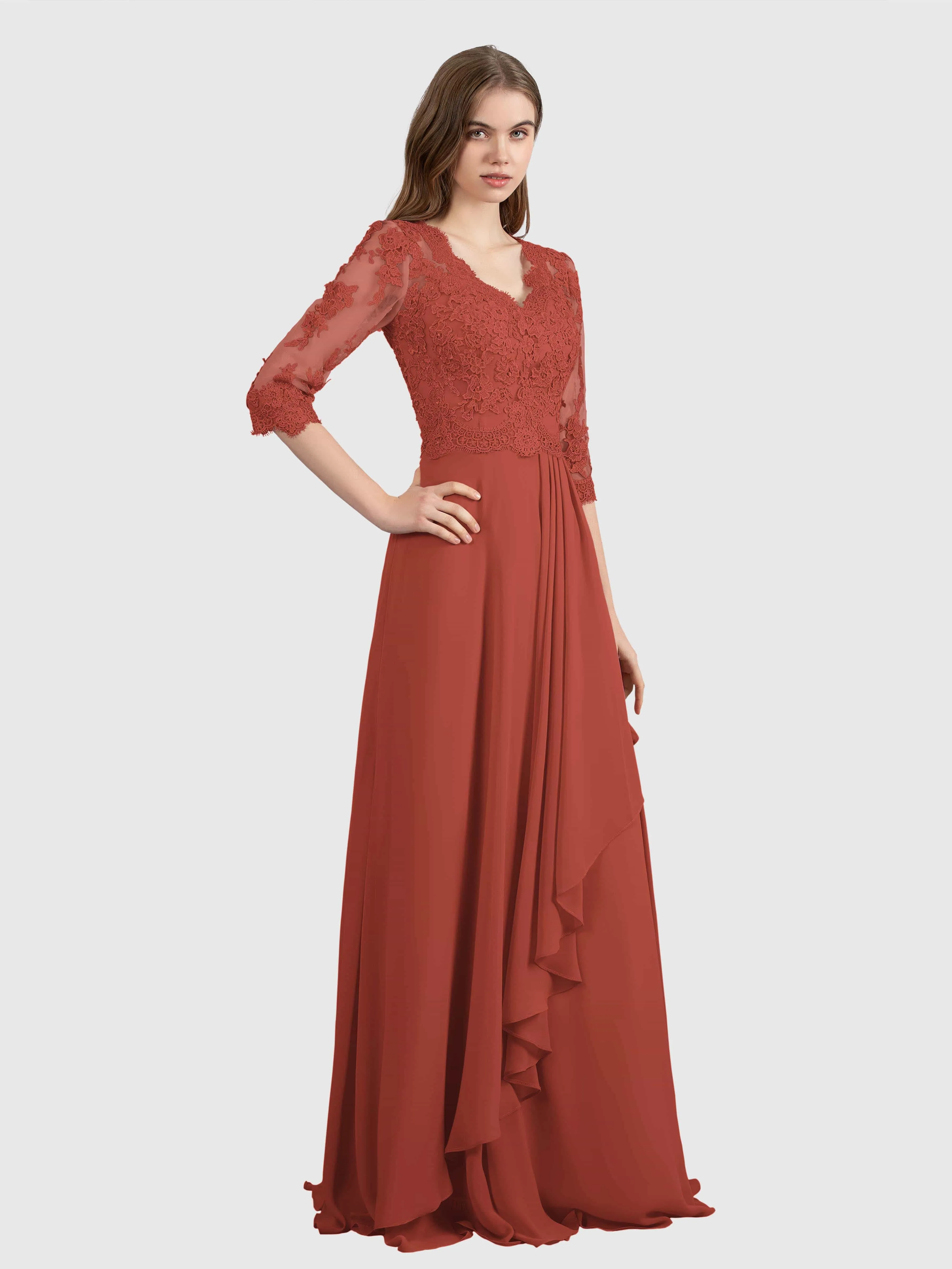 Aria Graceful Pleats Beading Lace Floor Length Bridesmaid Dresses