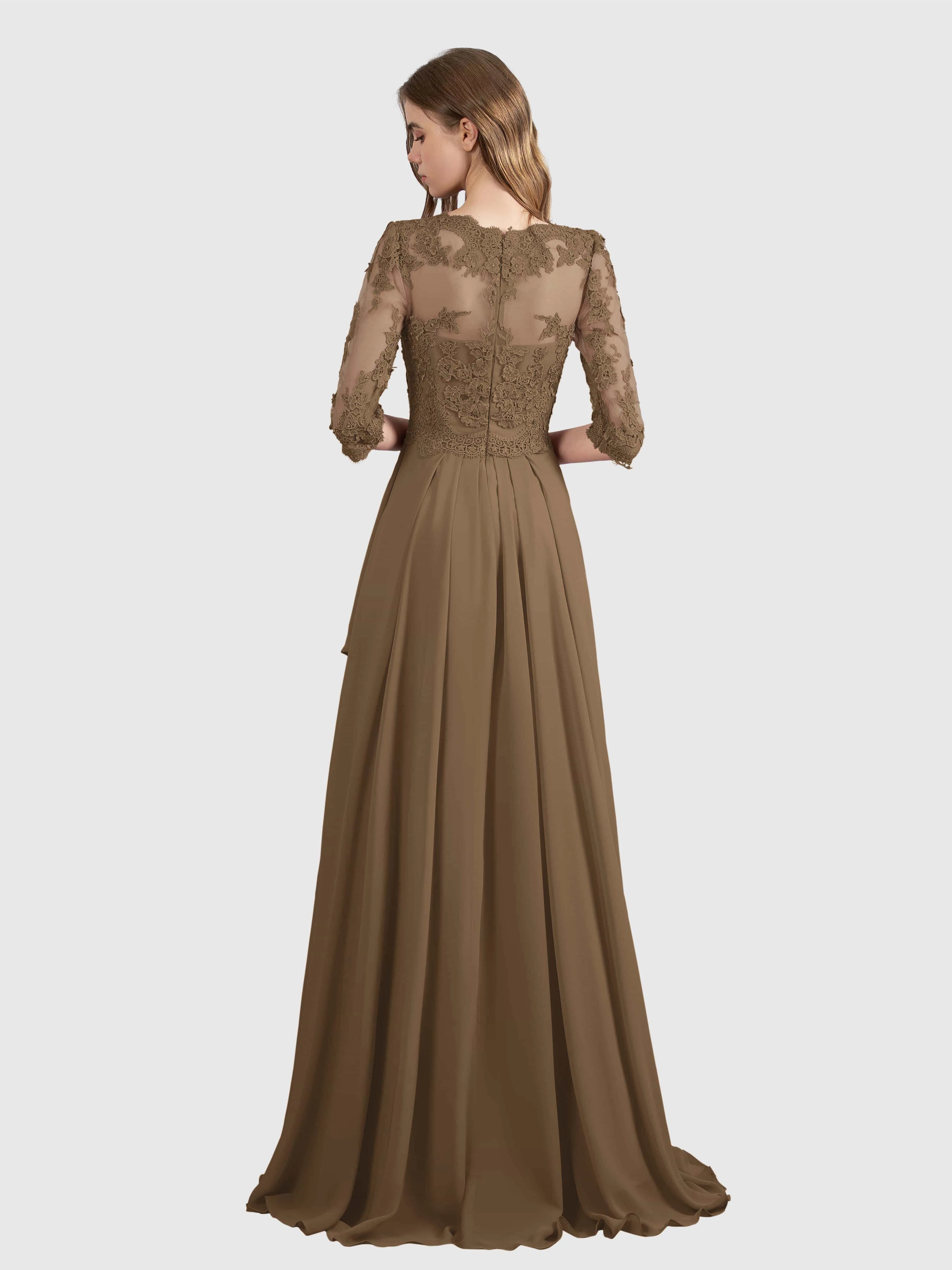 Aria Graceful Pleats Beading Lace Floor Length Bridesmaid Dresses