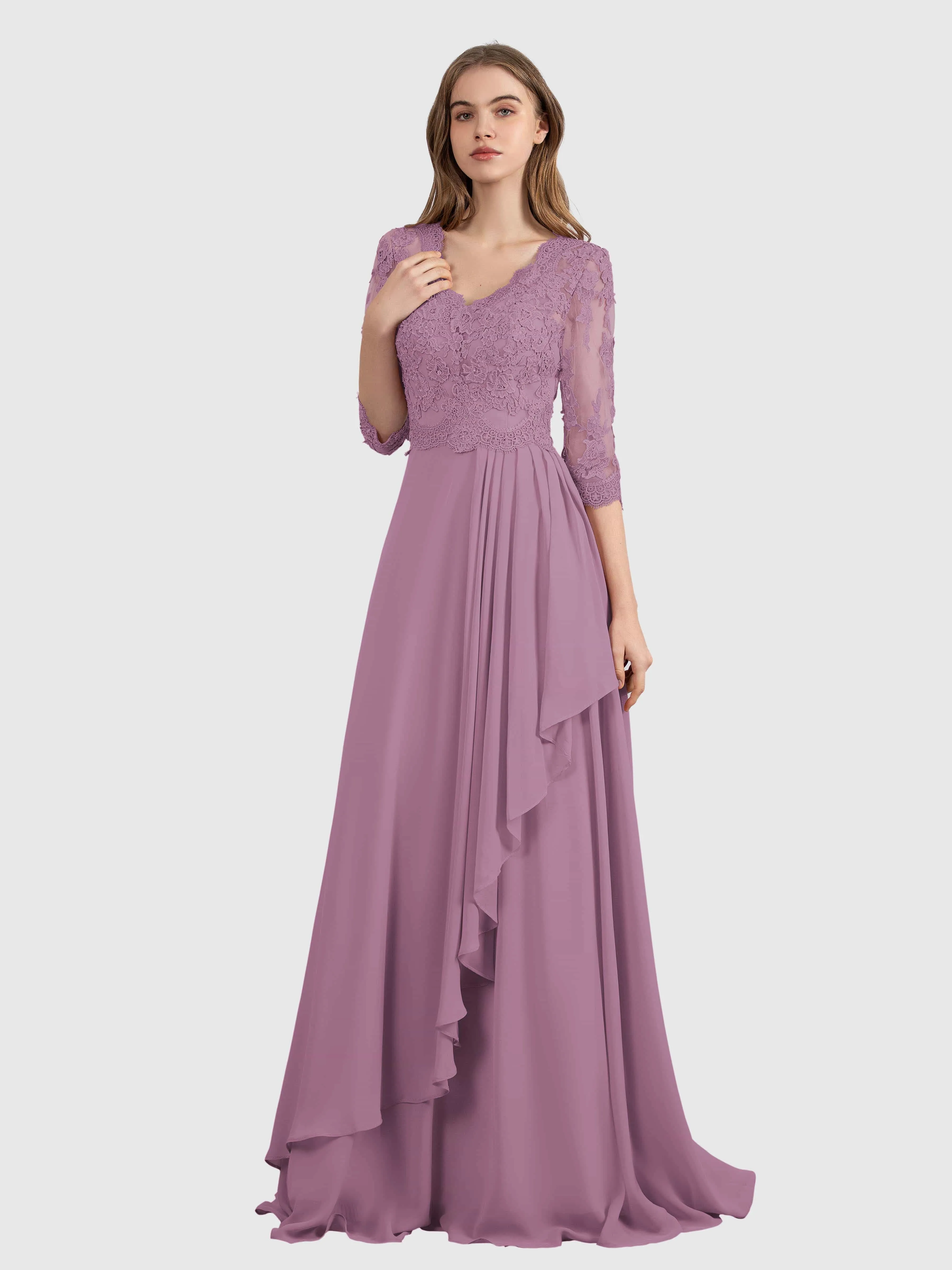 Aria Graceful Pleats Beading Lace Floor Length Bridesmaid Dresses