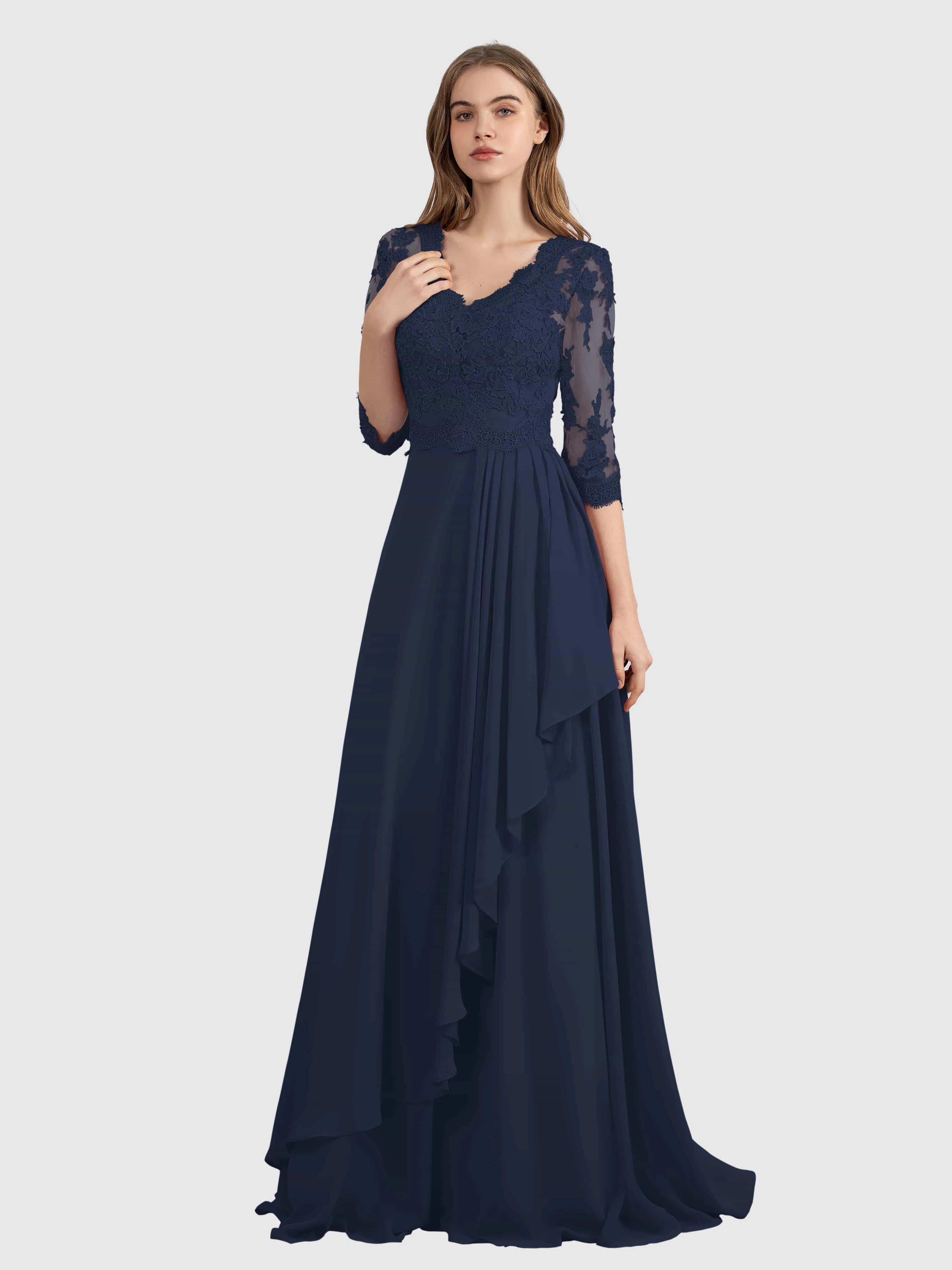 Aria Graceful Pleats Beading Lace Floor Length Bridesmaid Dresses
