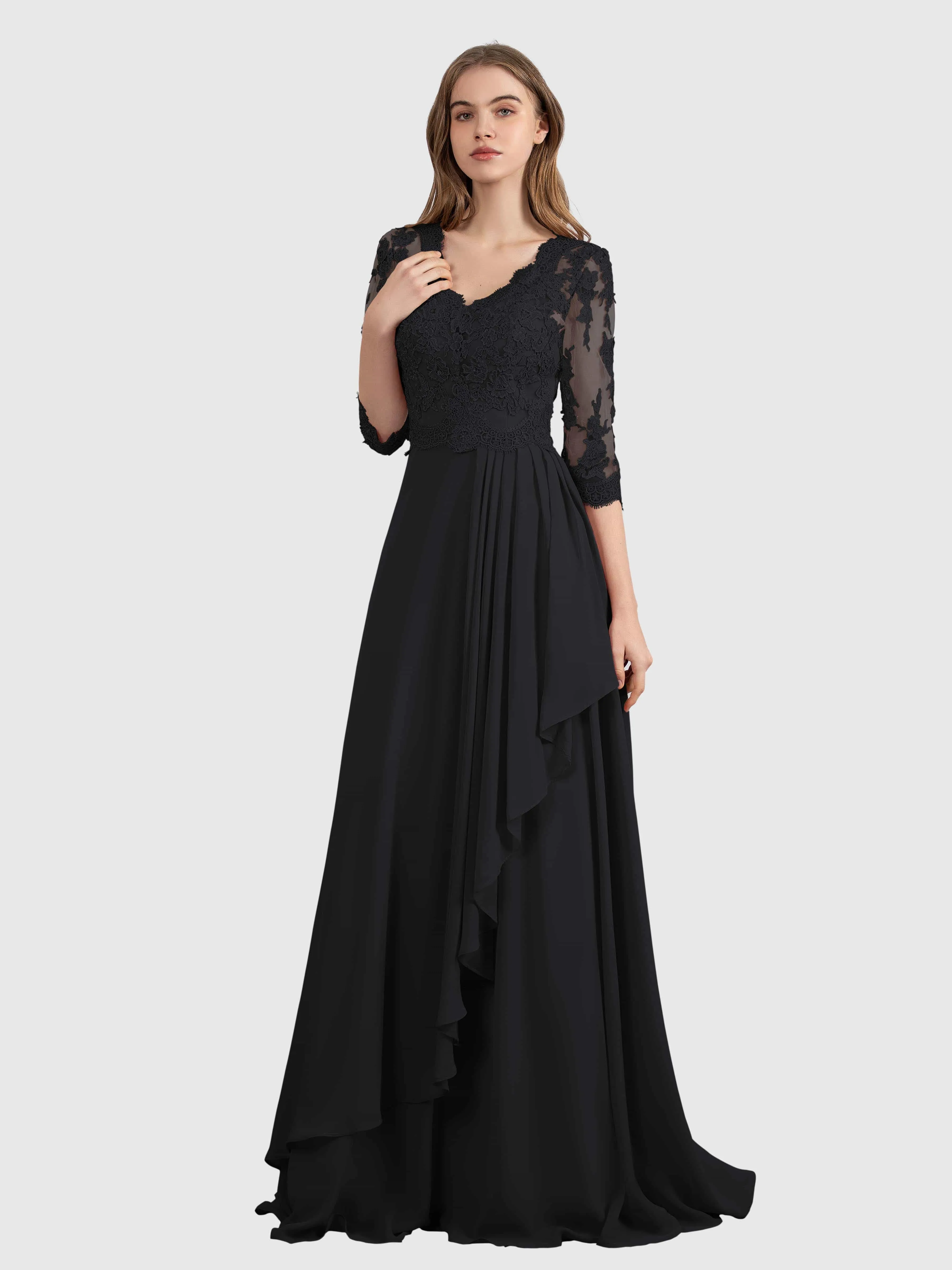Aria Graceful Pleats Beading Lace Floor Length Bridesmaid Dresses