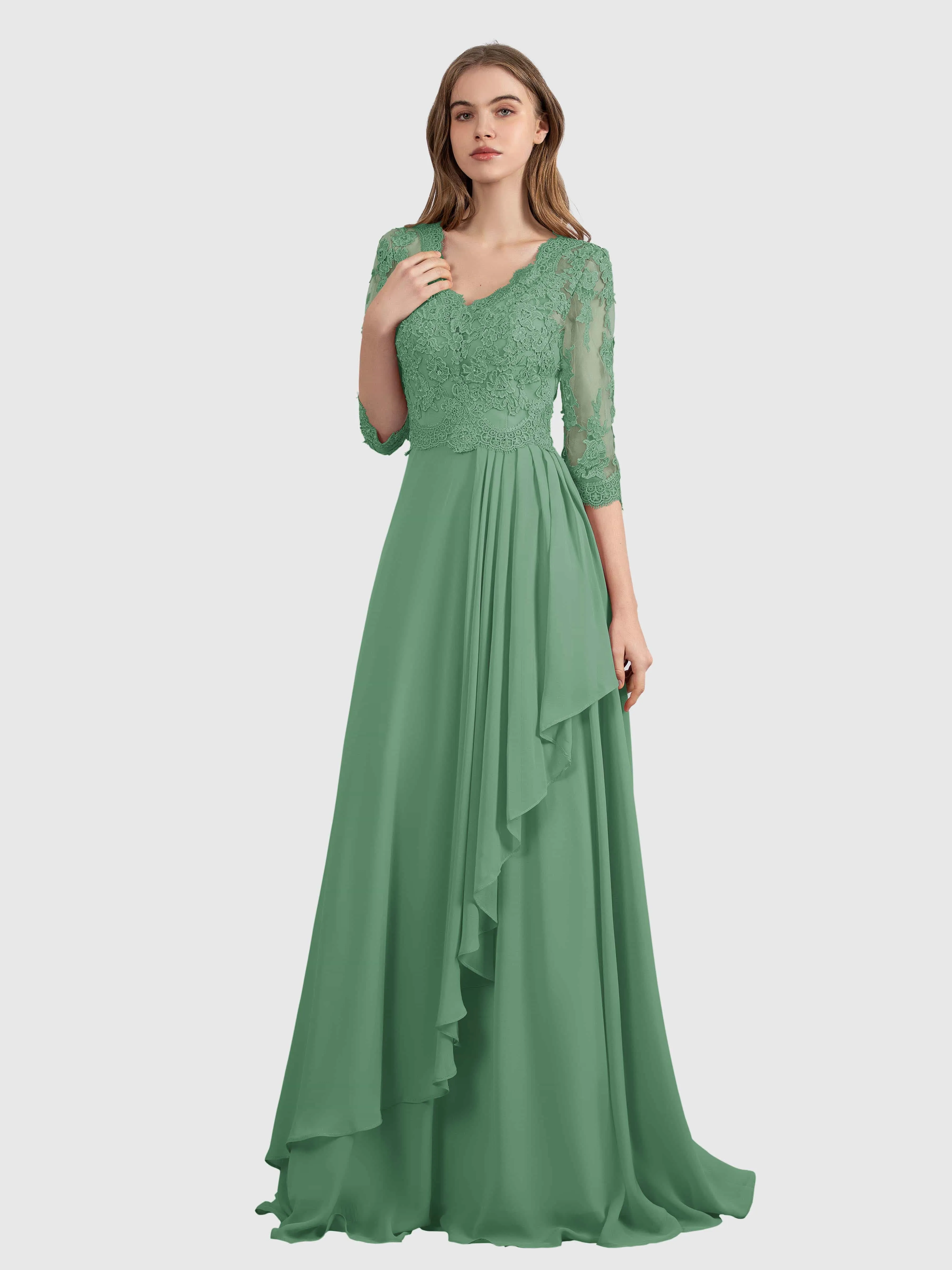 Aria Graceful Pleats Beading Lace Floor Length Bridesmaid Dresses