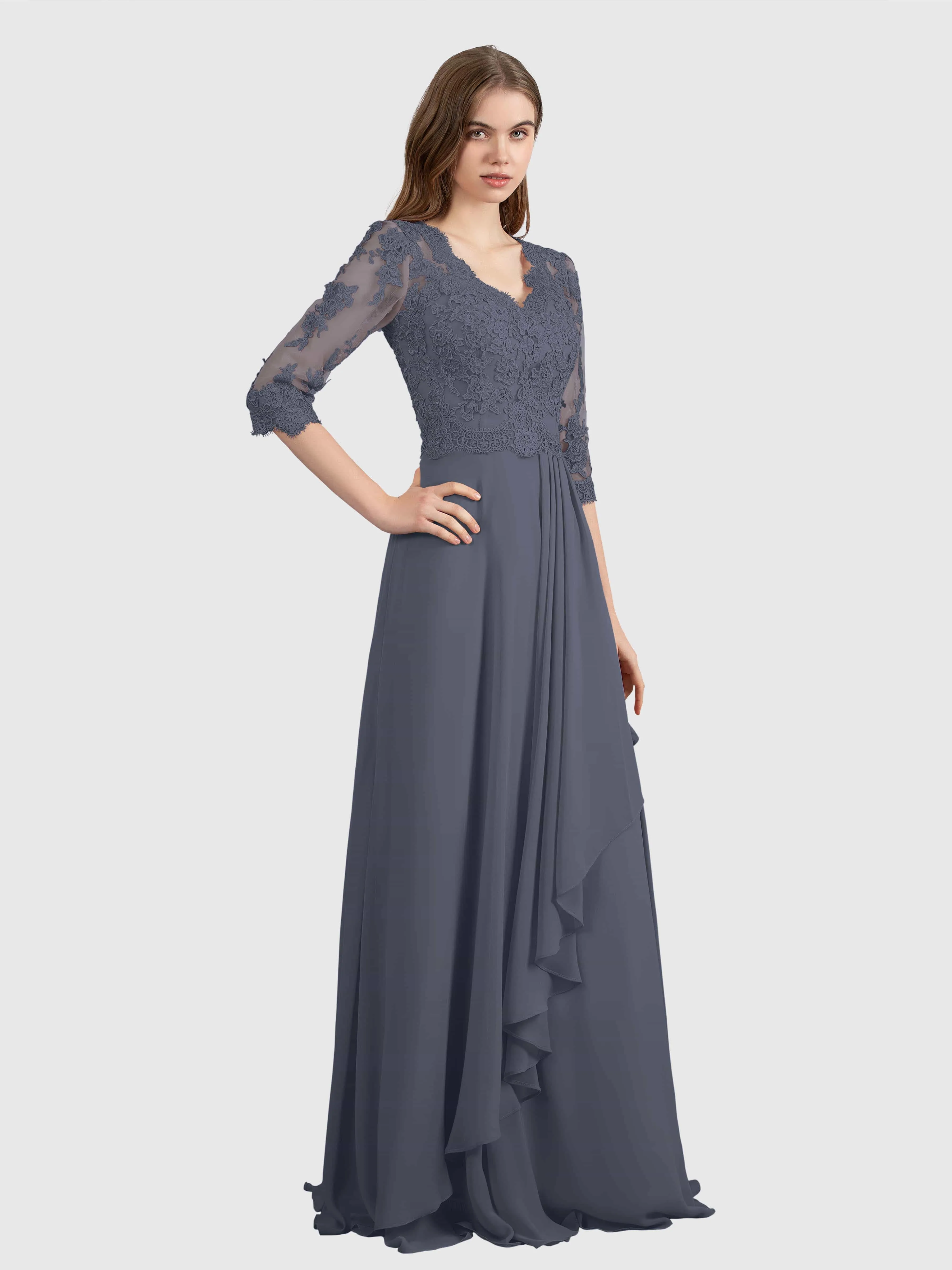 Aria Graceful Pleats Beading Lace Floor Length Bridesmaid Dresses