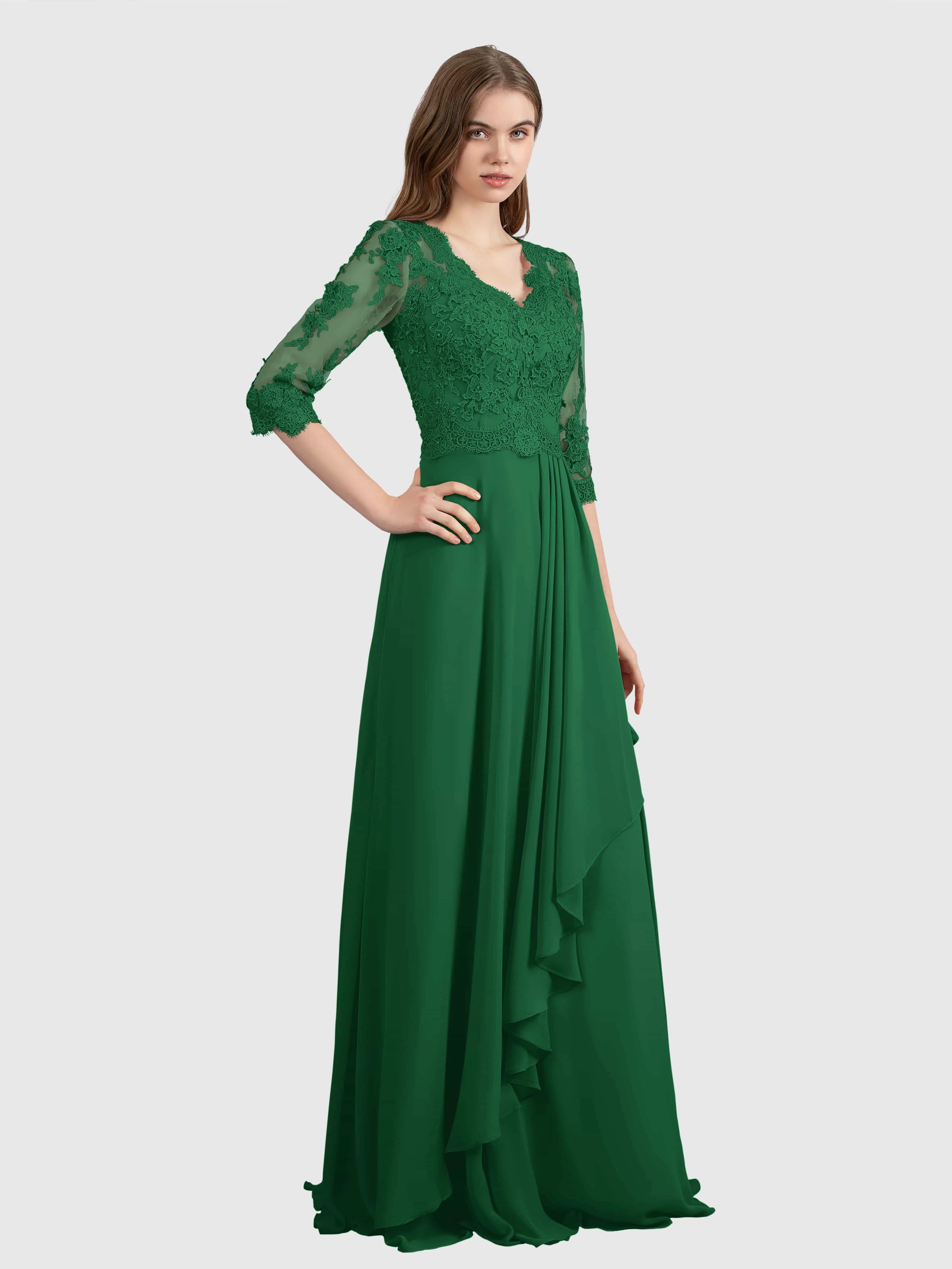Aria Graceful Pleats Beading Lace Floor Length Bridesmaid Dresses