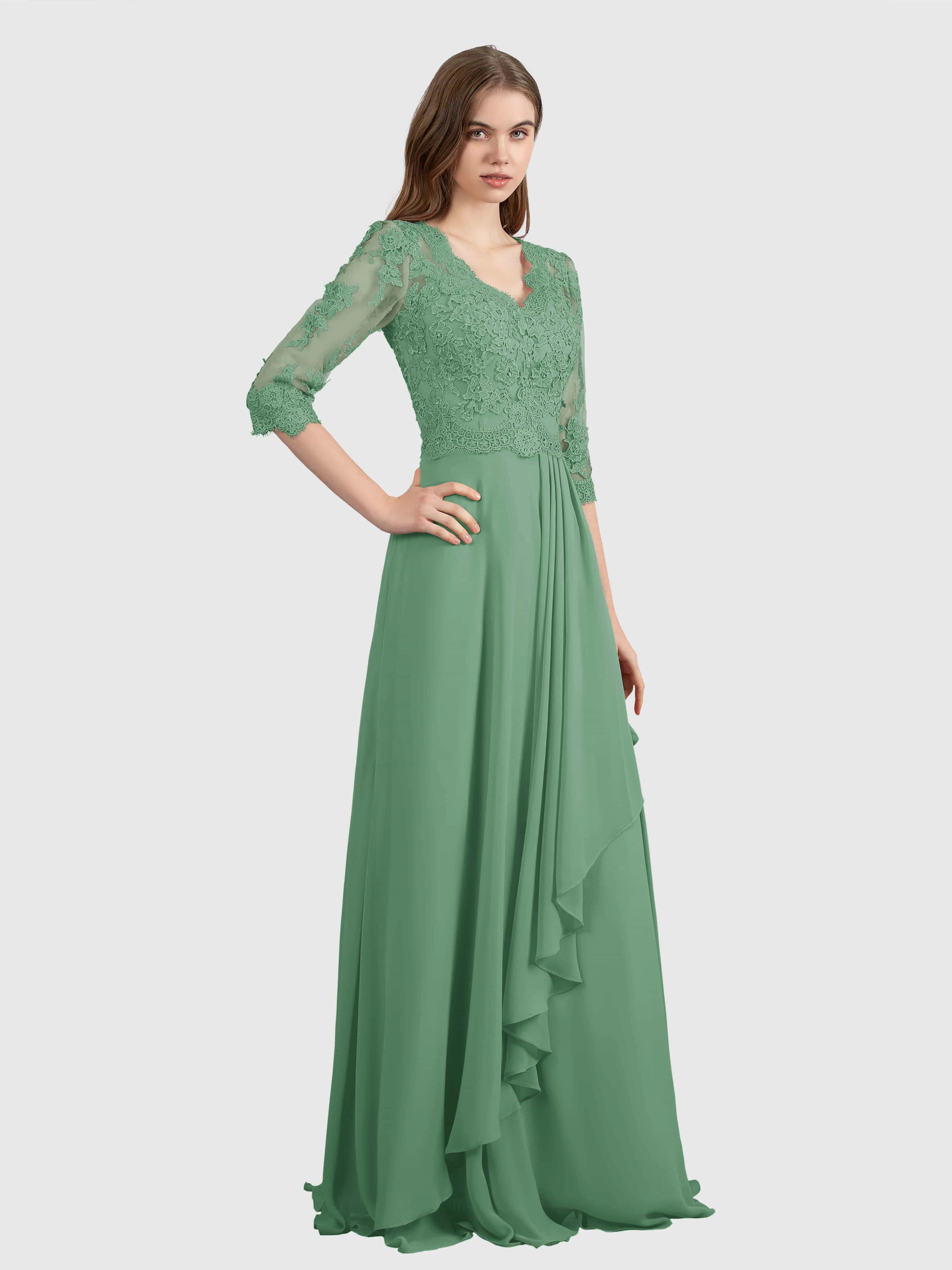 Aria Graceful Pleats Beading Lace Floor Length Bridesmaid Dresses