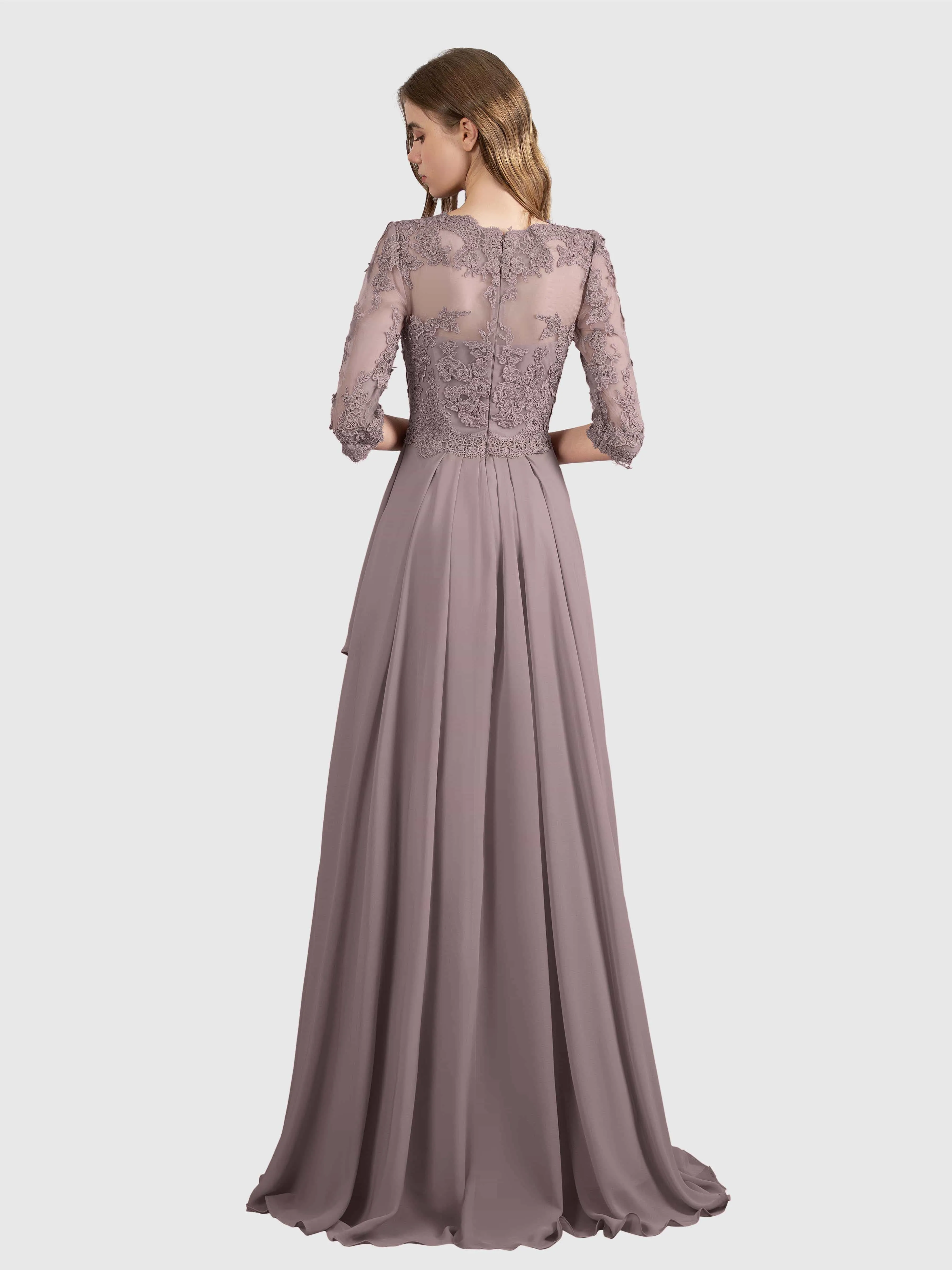 Aria Graceful Pleats Beading Lace Floor Length Bridesmaid Dresses
