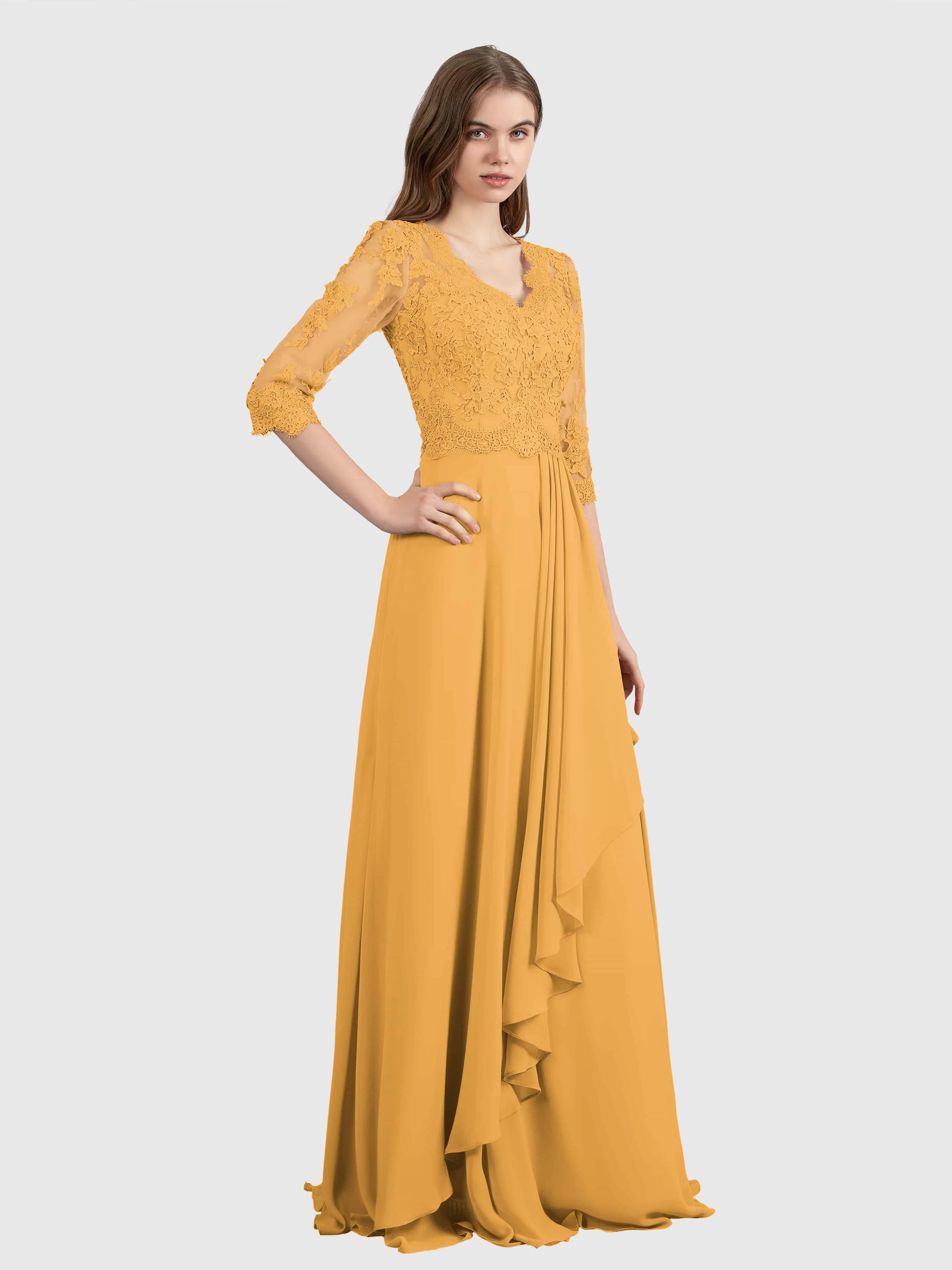 Aria Graceful Pleats Beading Lace Floor Length Bridesmaid Dresses