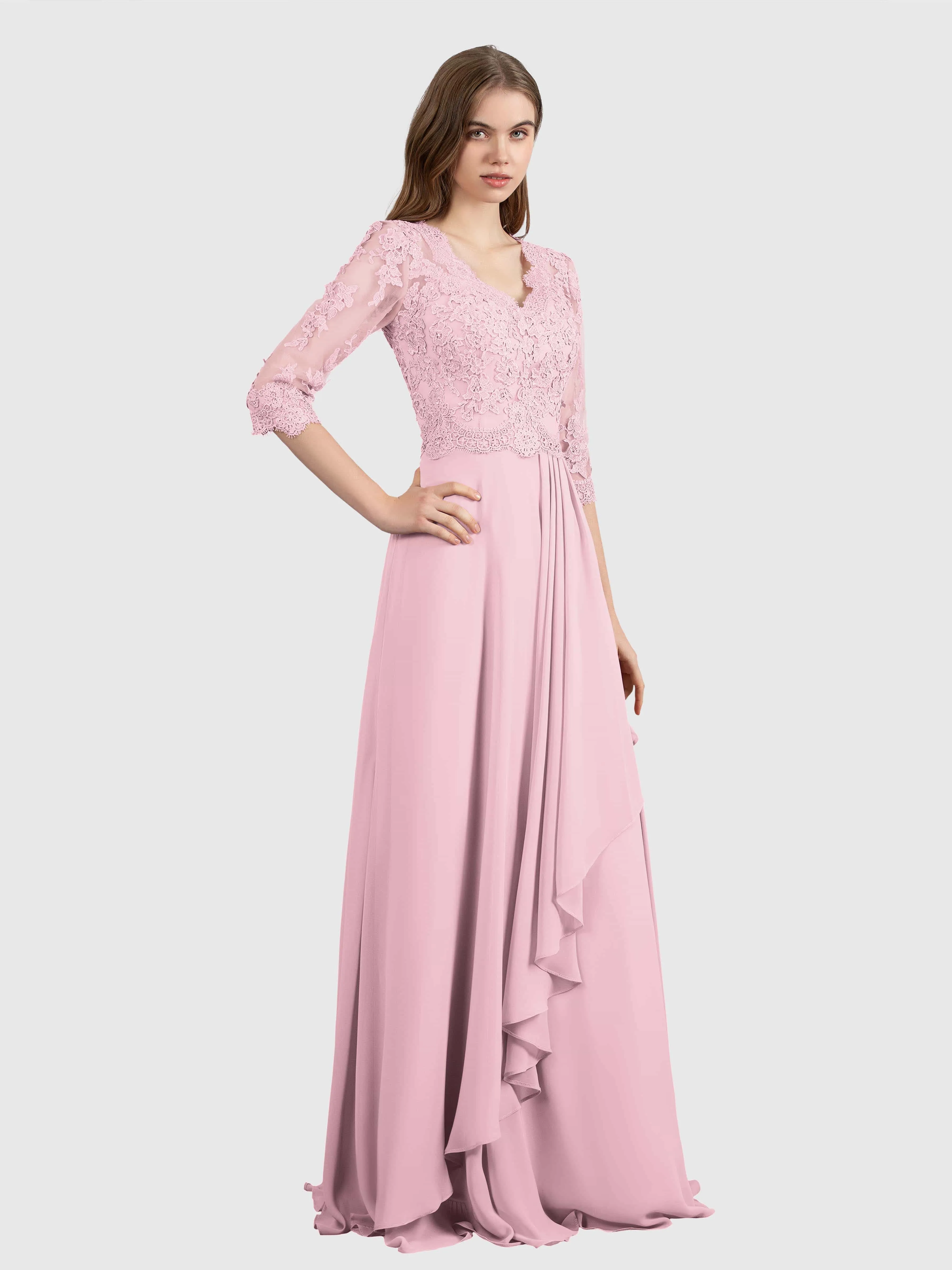 Aria Graceful Pleats Beading Lace Floor Length Bridesmaid Dresses