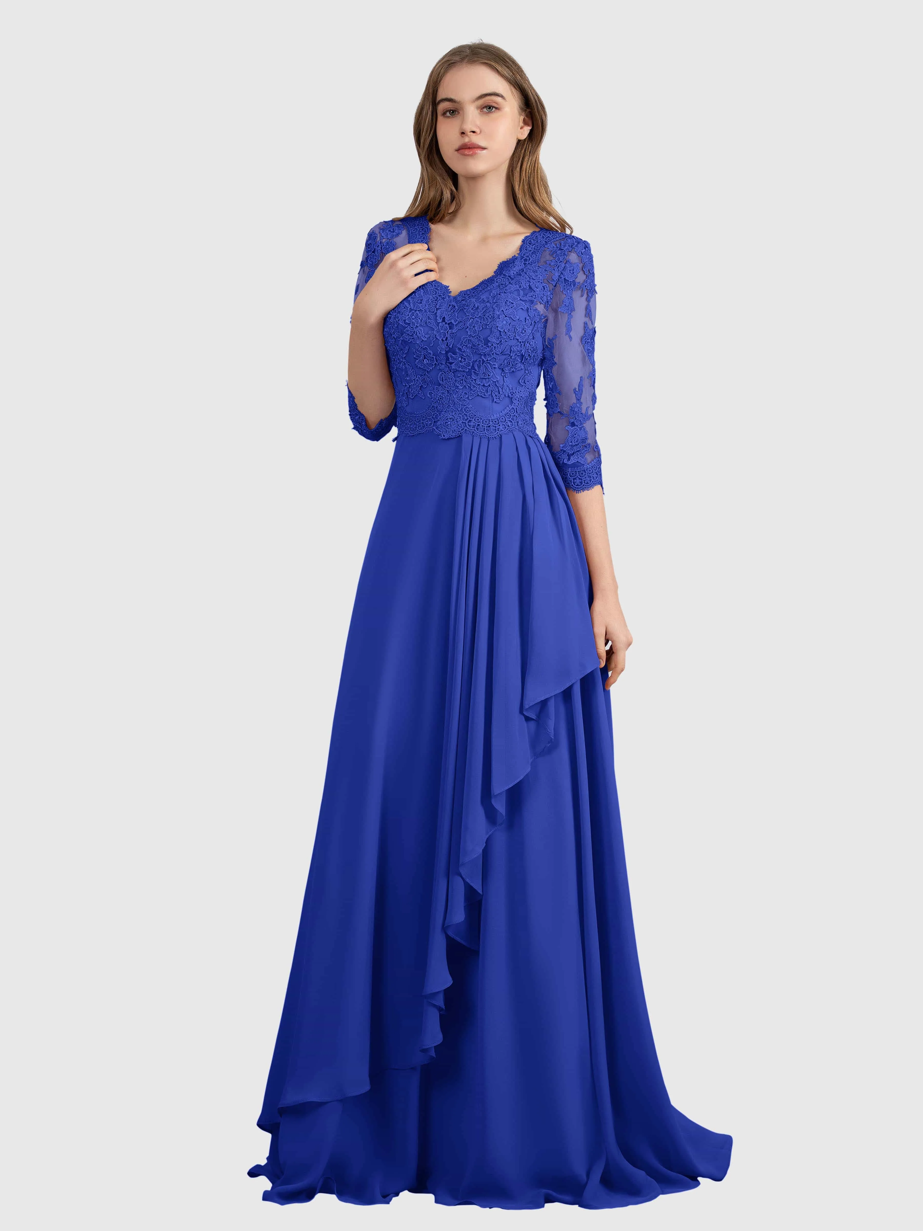 Aria Graceful Pleats Beading Lace Floor Length Bridesmaid Dresses