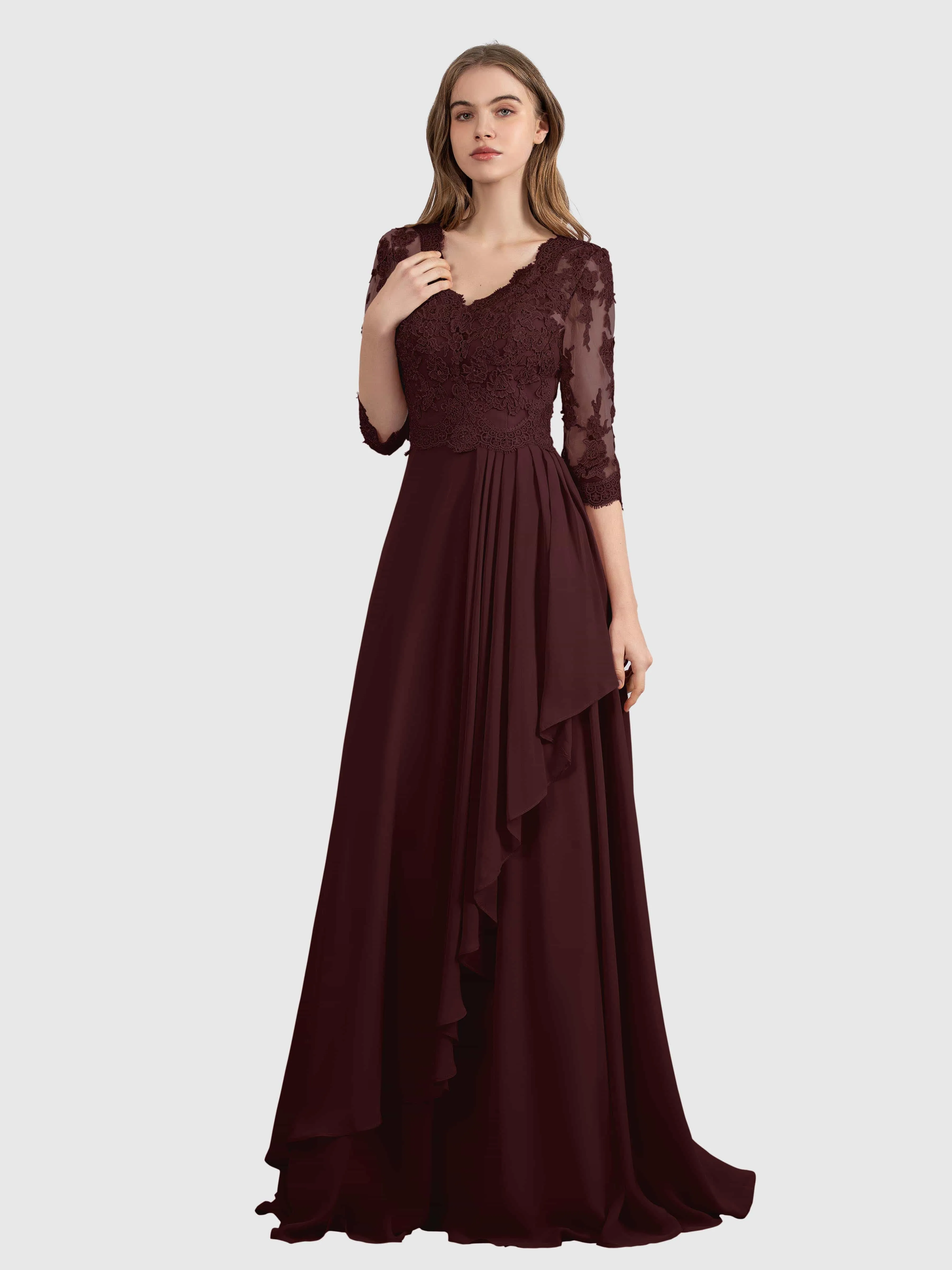 Aria Graceful Pleats Beading Lace Floor Length Bridesmaid Dresses