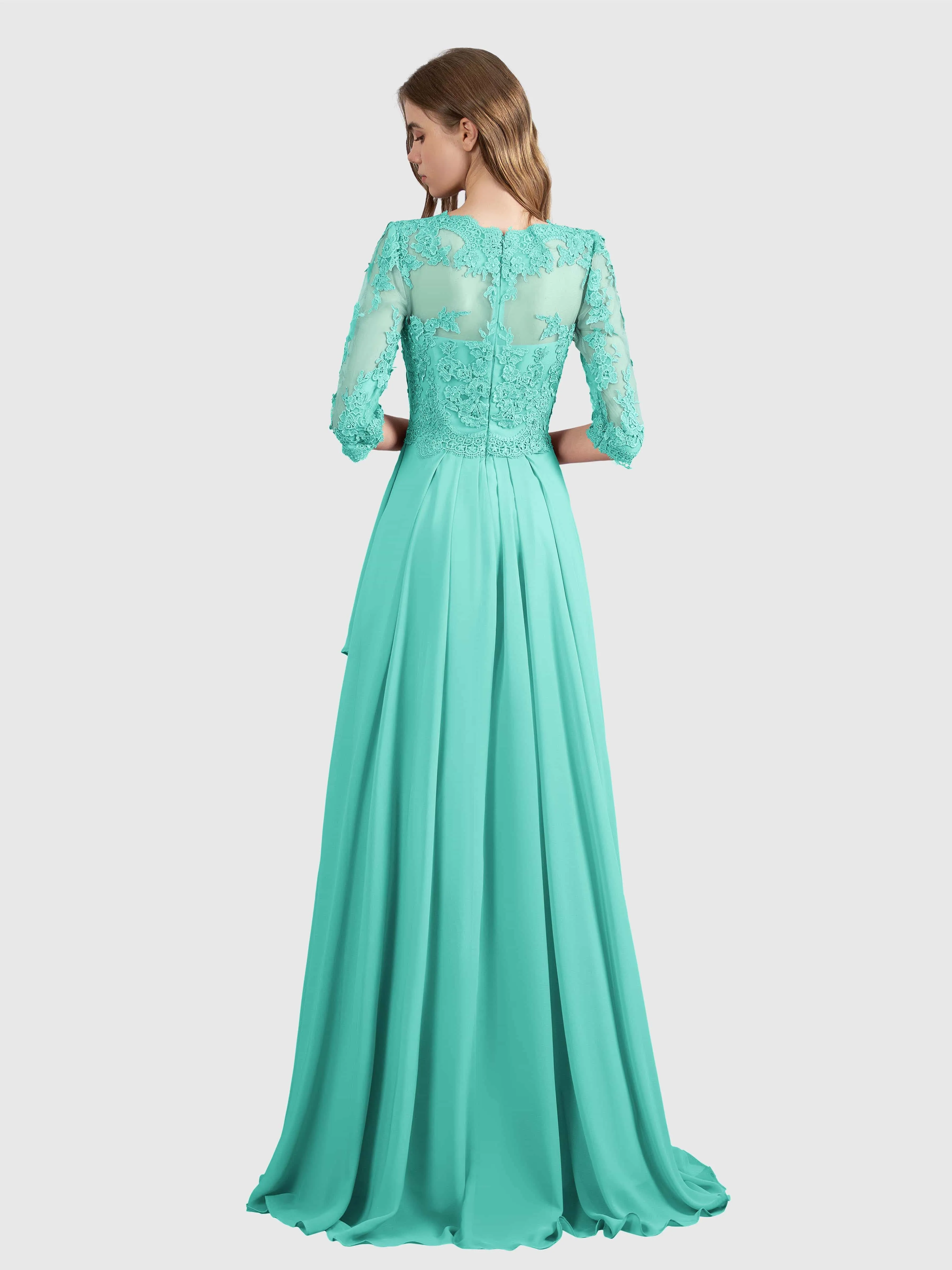 Aria Graceful Pleats Beading Lace Floor Length Bridesmaid Dresses