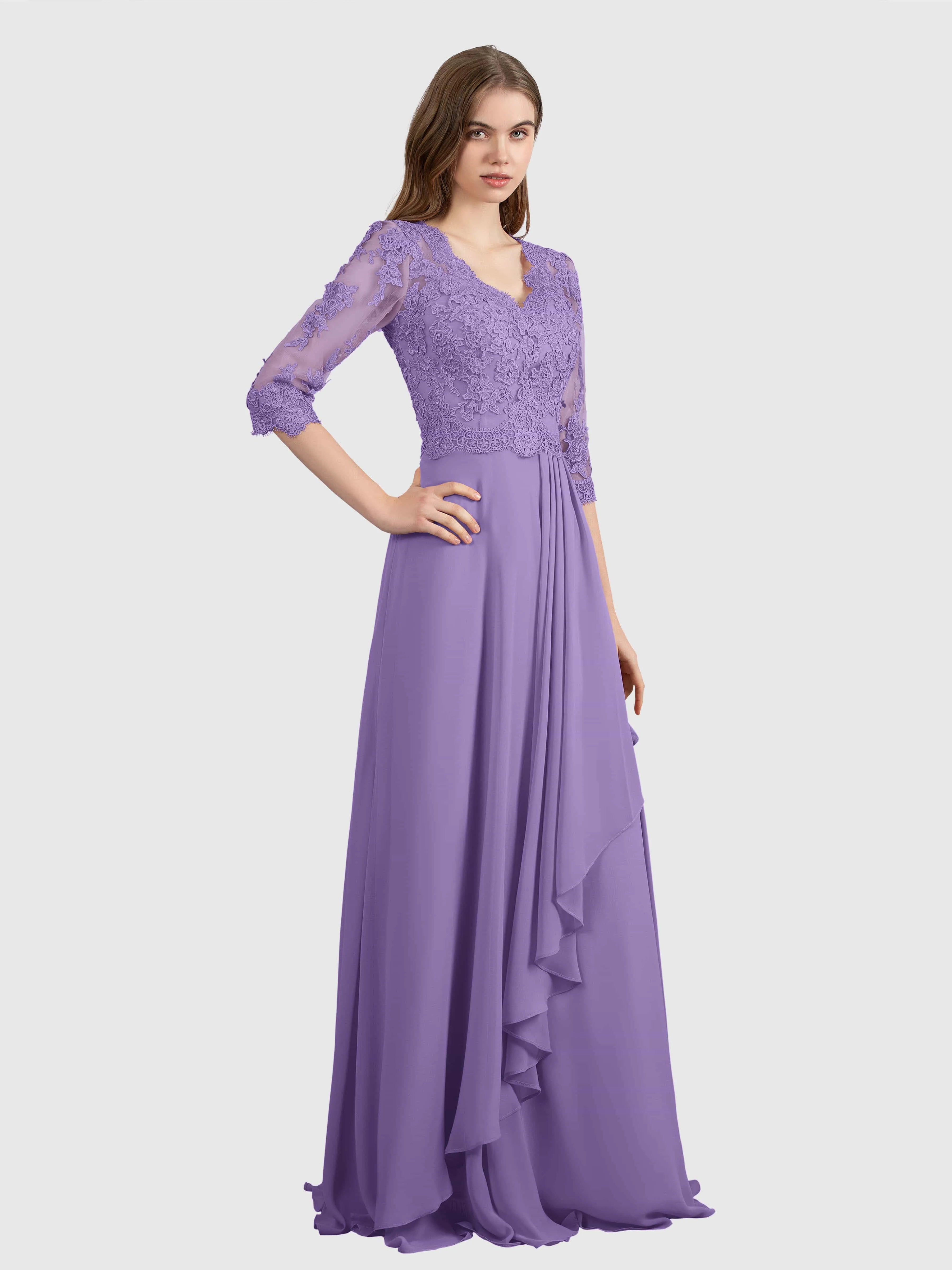 Aria Graceful Pleats Beading Lace Floor Length Bridesmaid Dresses