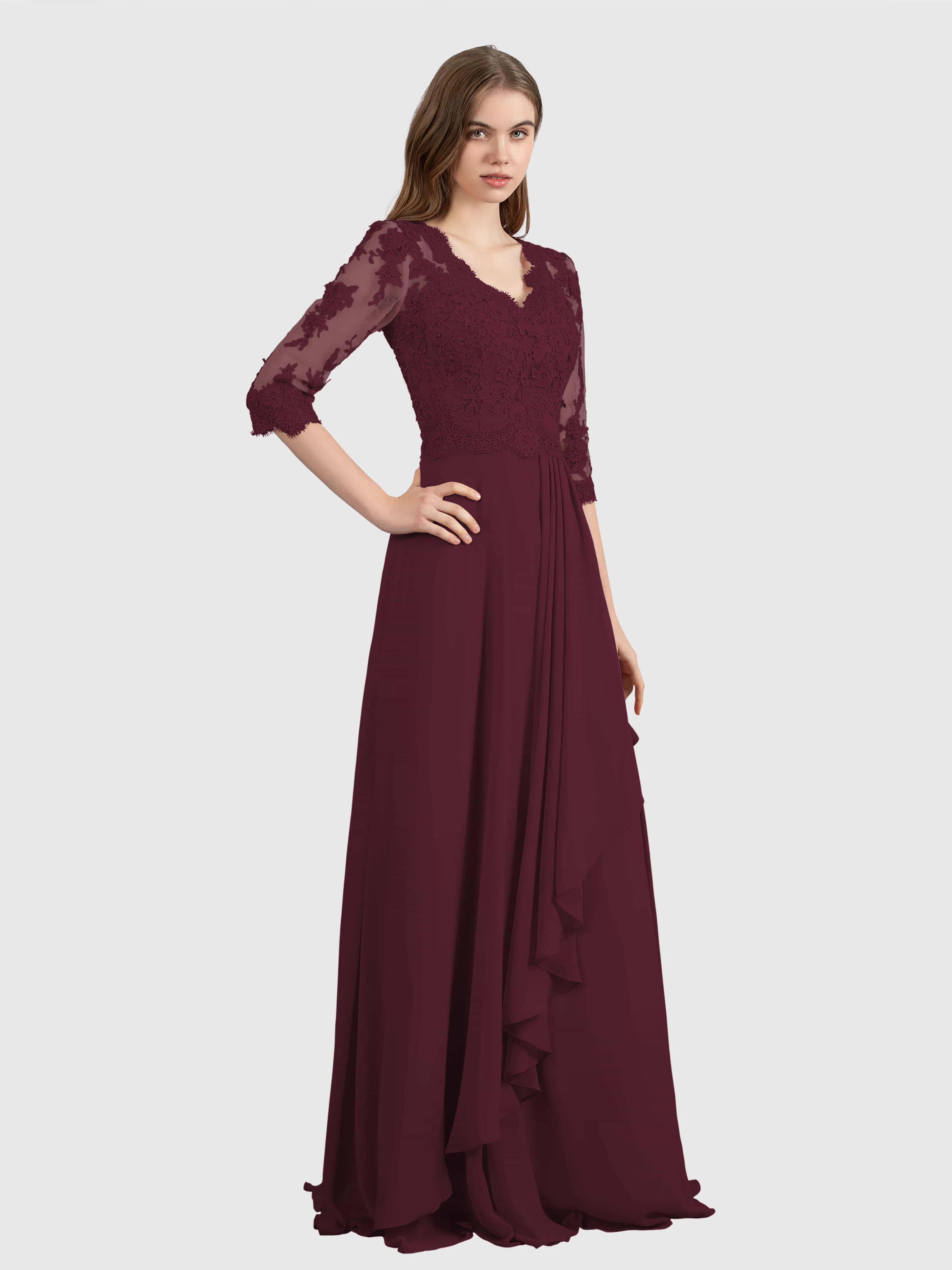 Aria Graceful Pleats Beading Lace Floor Length Bridesmaid Dresses