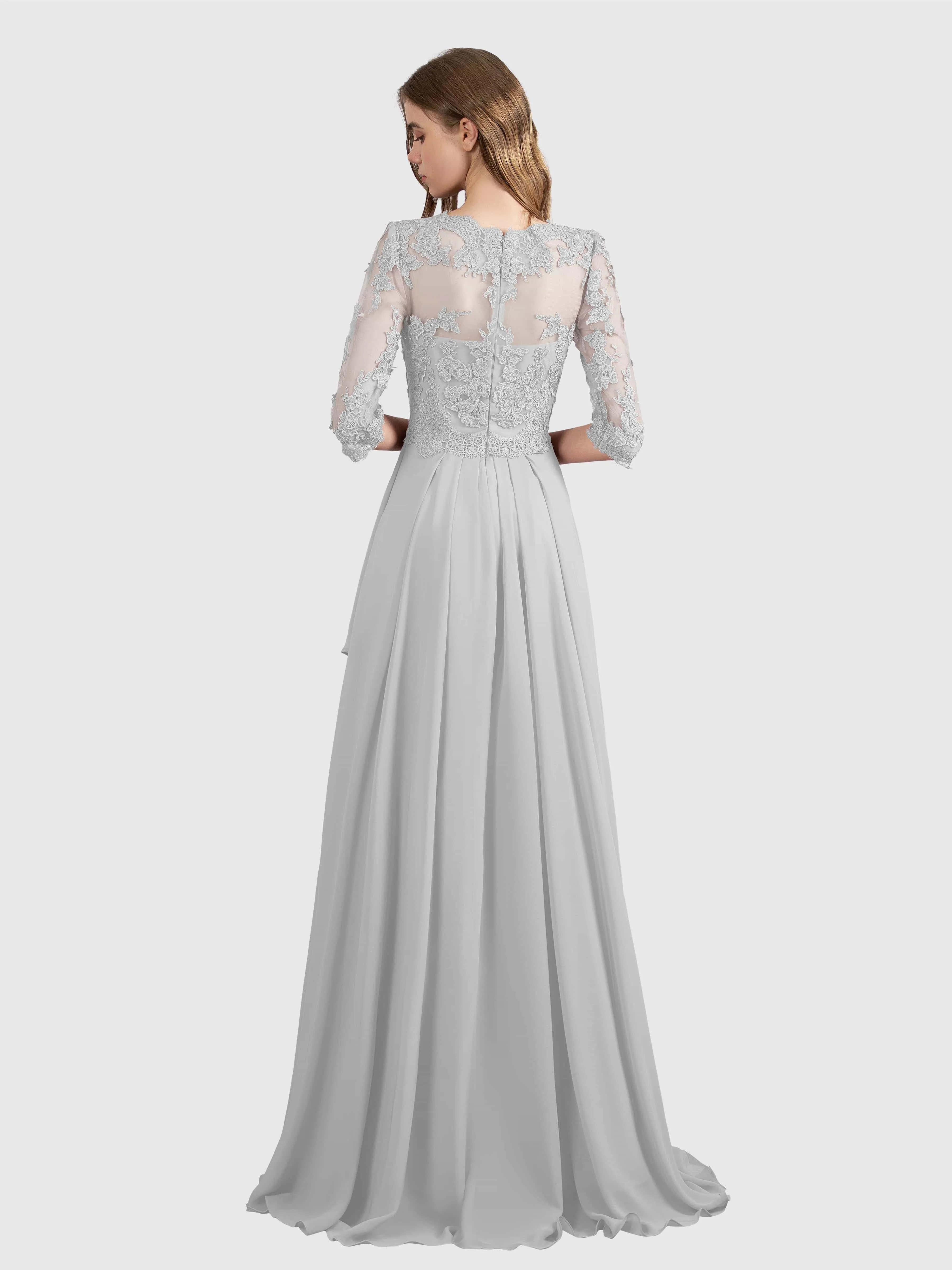 Aria Graceful Pleats Beading Lace Floor Length Bridesmaid Dresses