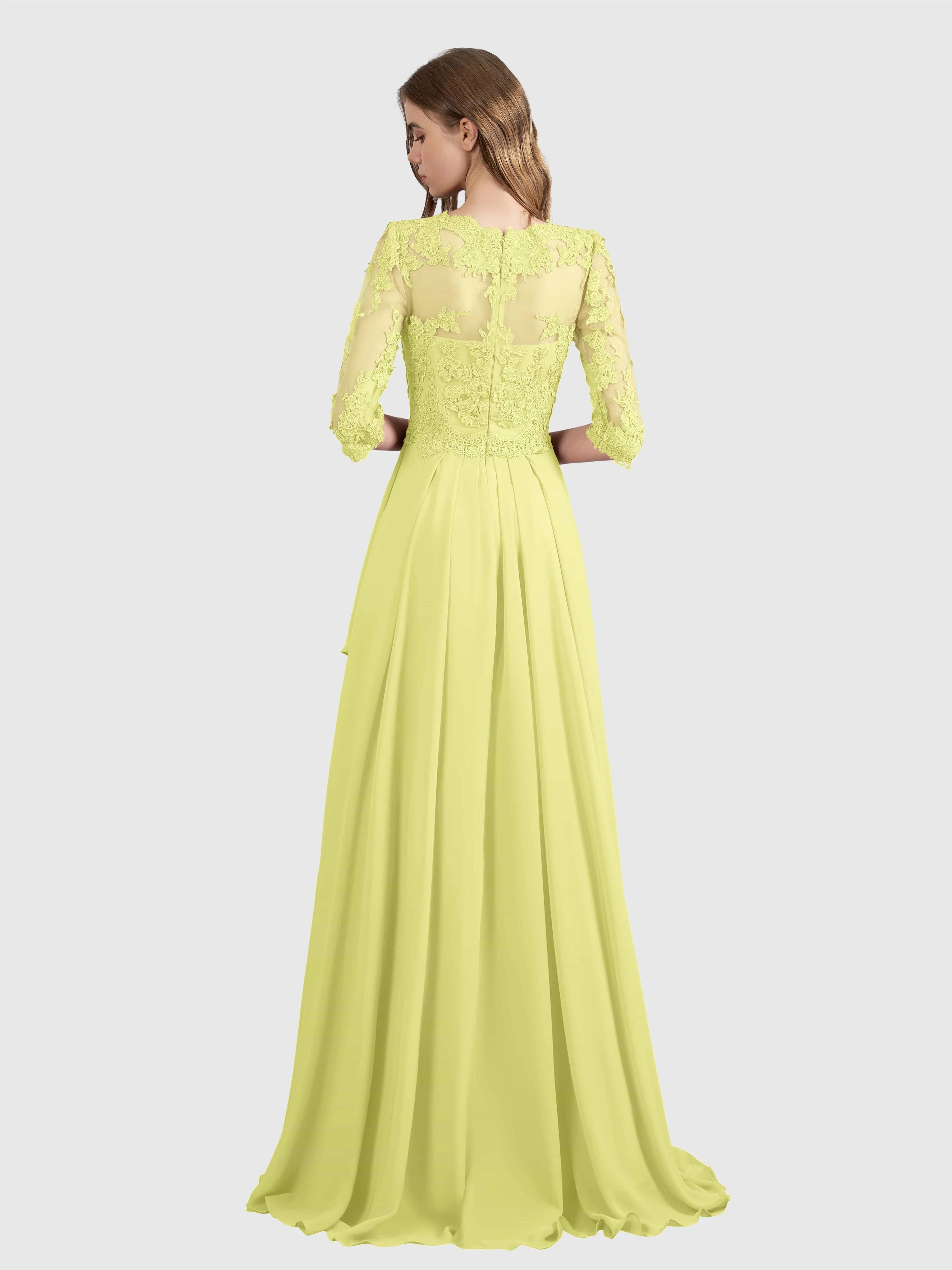 Aria Graceful Pleats Beading Lace Floor Length Bridesmaid Dresses