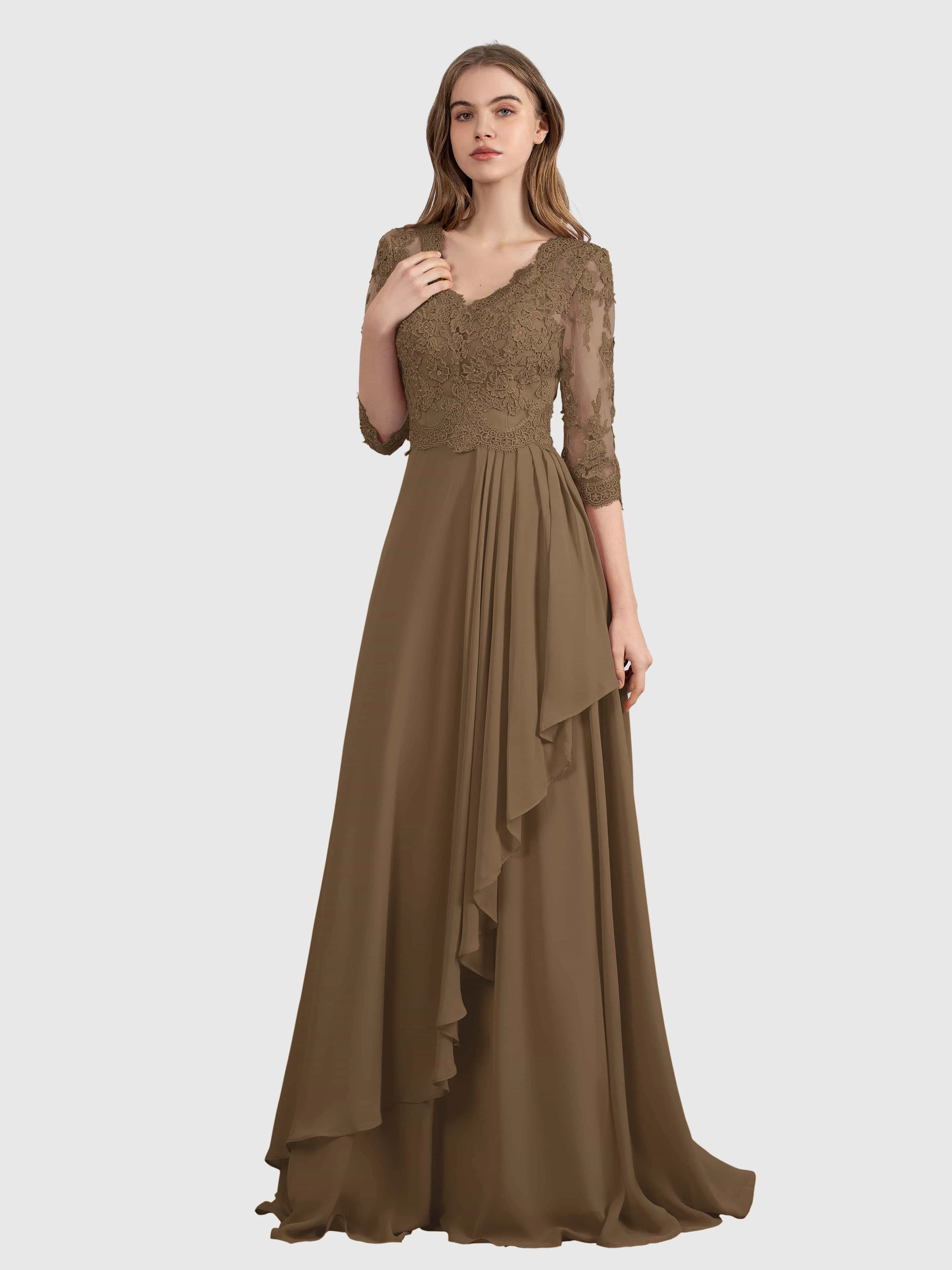 Aria Graceful Pleats Beading Lace Floor Length Bridesmaid Dresses
