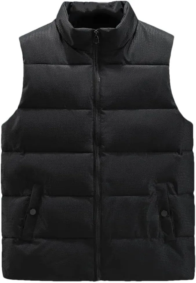 Autumn Winter Black Vest Men Stand Collar Cotton Padded Sleeveless Jacket Solid Color Warm Waistcoat